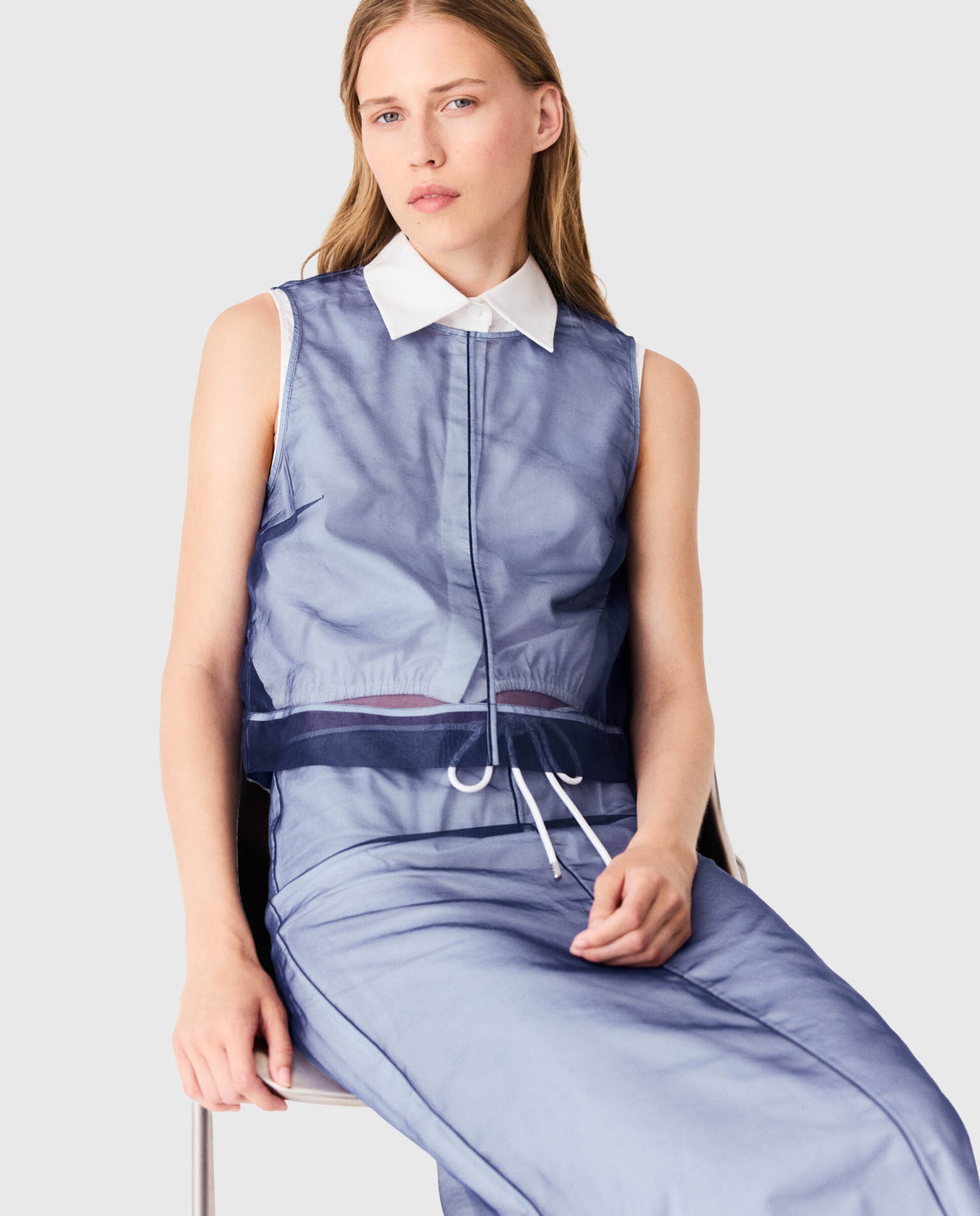 Top de mujer 2 en 1 de algodón y organza extraíble - Maje - Azul Azul-6