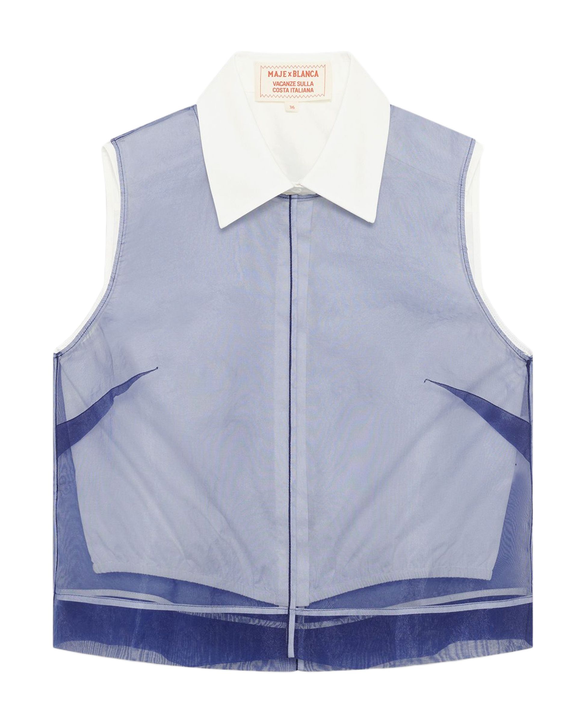 Top de mujer 2 en 1 de algodón y organza extraíble - Maje - Azul Azul-7