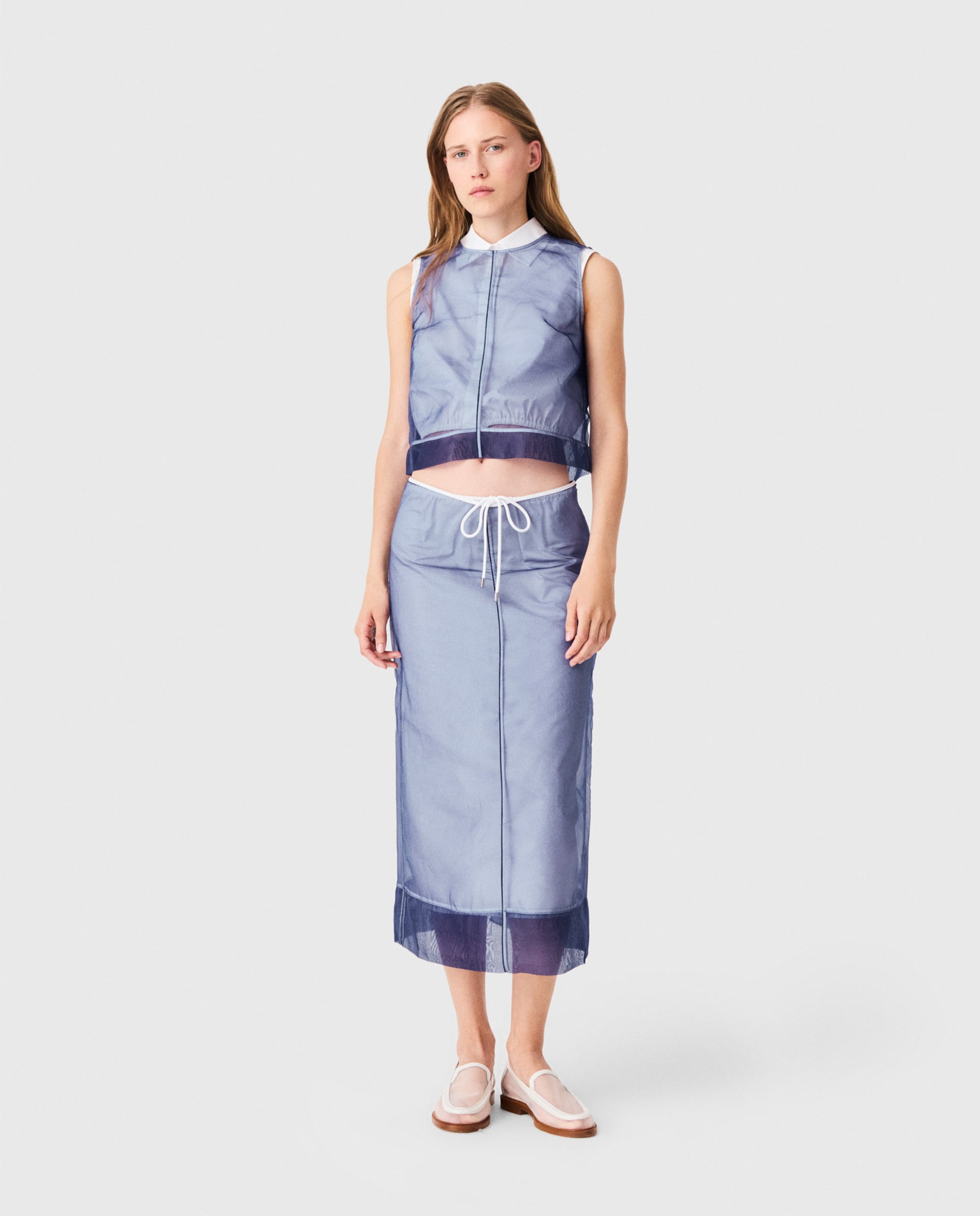 Maje - Falda midi de algodón con organza desmontable.