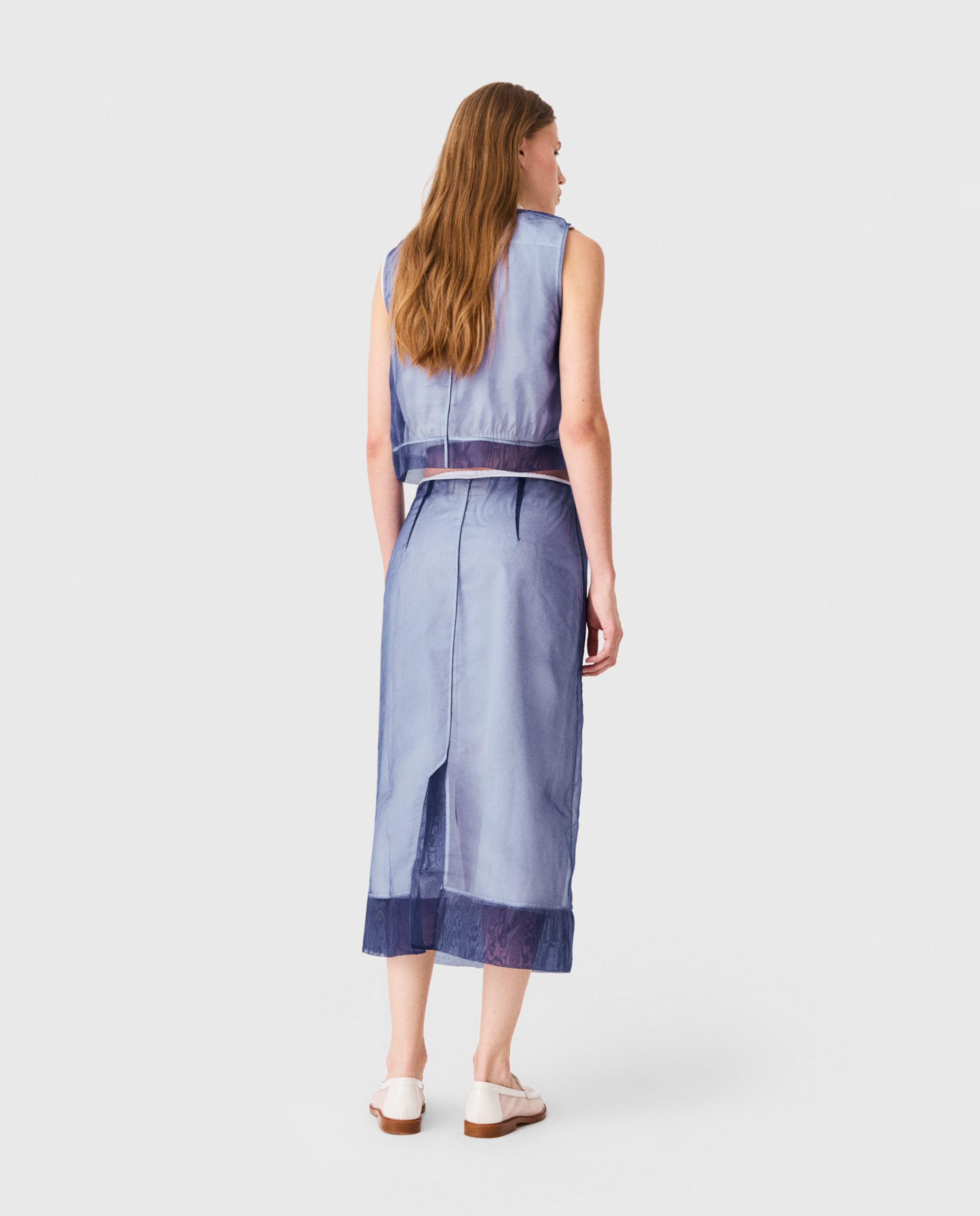 Falda midi de algodón con organza desmontable - Maje - Azul Azul-2