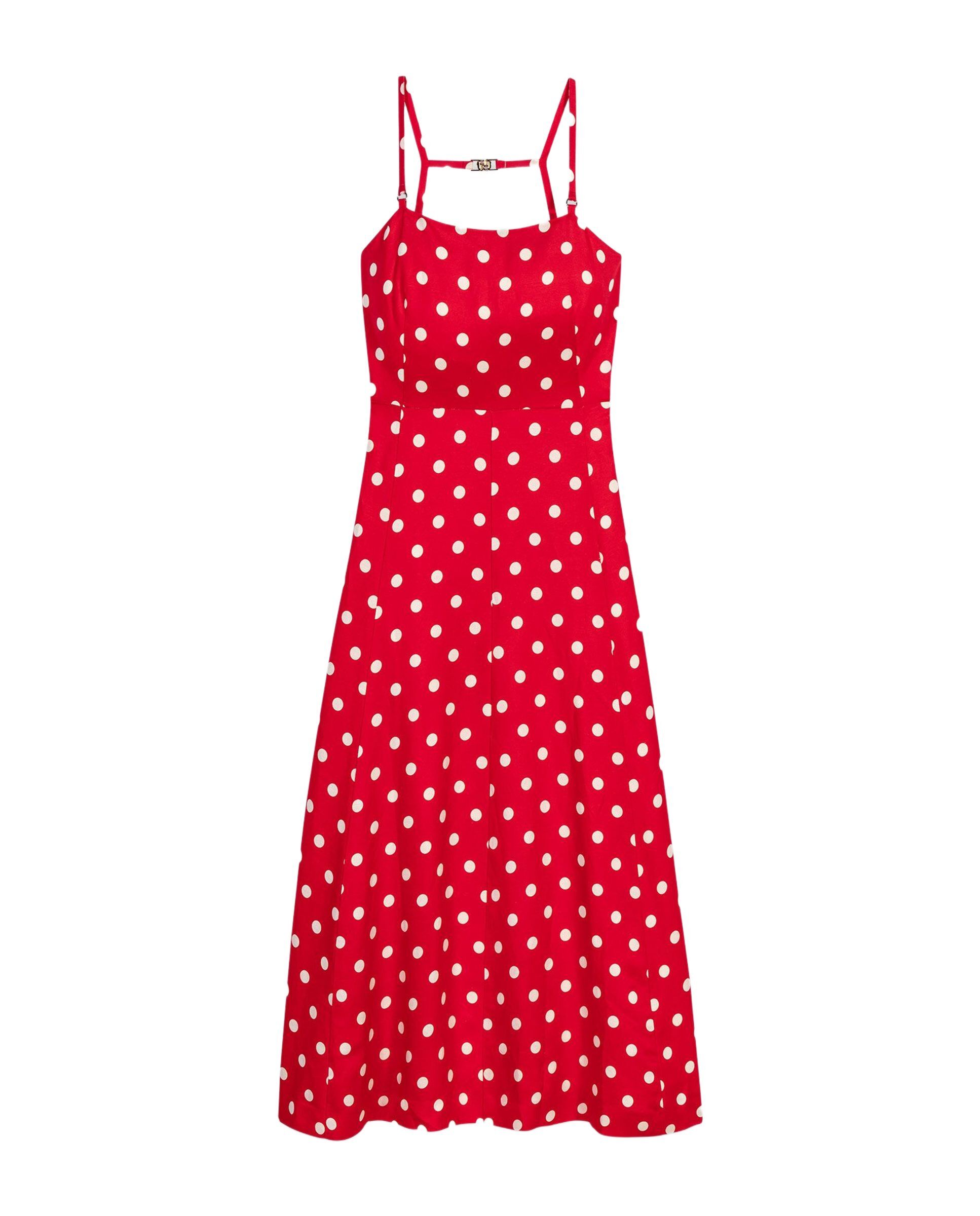 Vestido midi de lunares con lino y espalda descubierta - Maje - Rojo Rojo-9