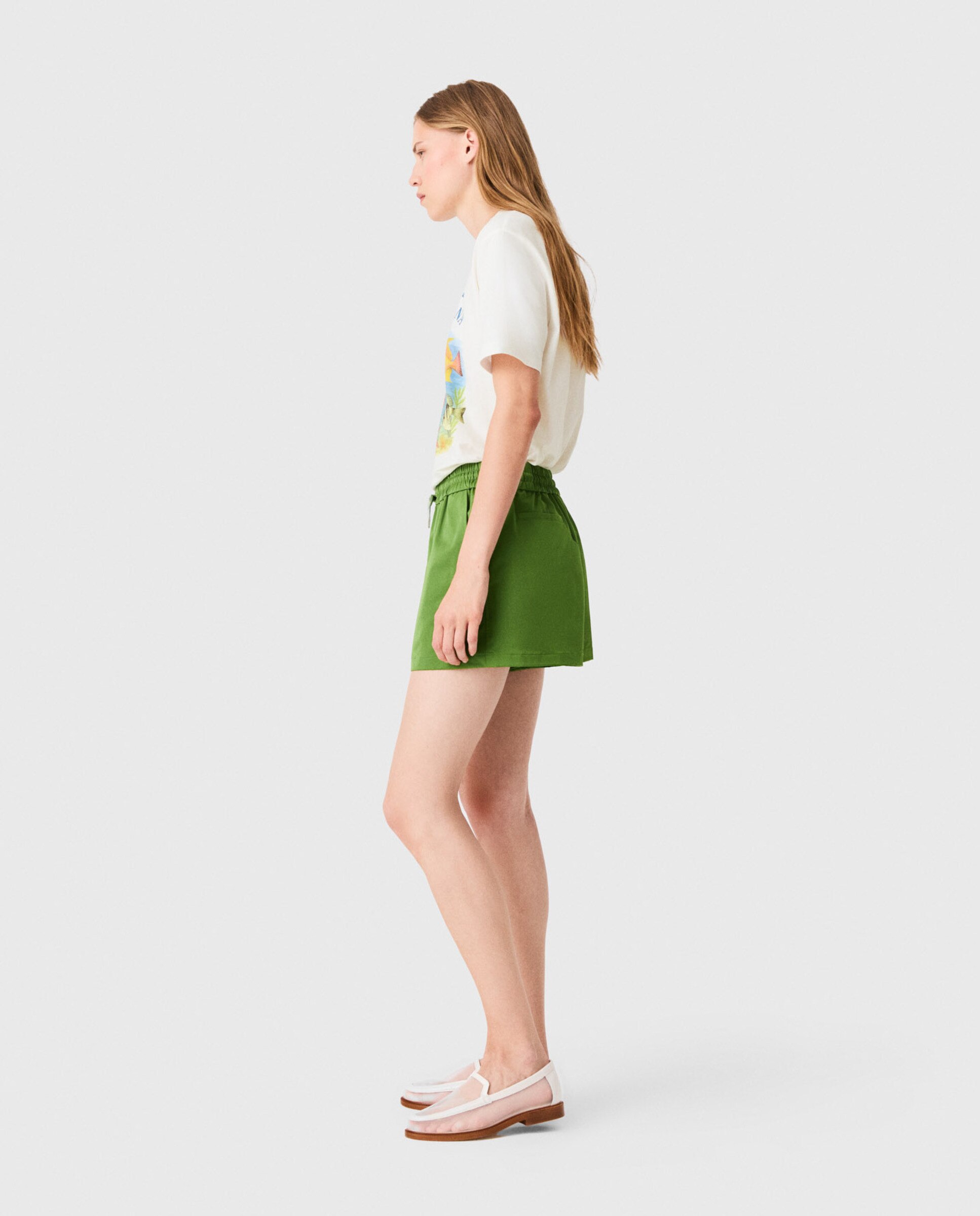 Short de mujer de tejido técnico con cintura fruncida - Maje - Verde Verde-3