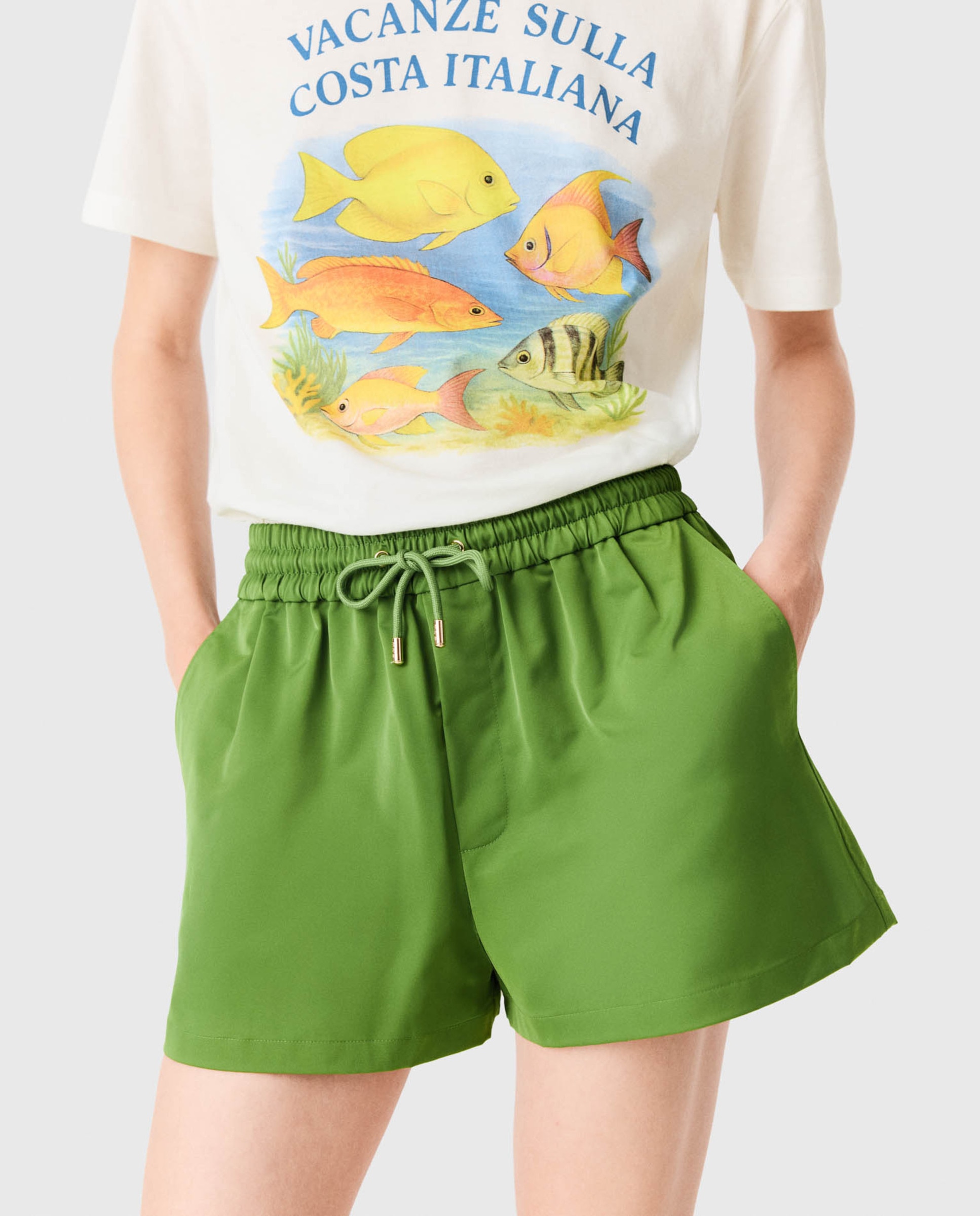Short de mujer de tejido técnico con cintura fruncida - Maje - Verde Verde-4