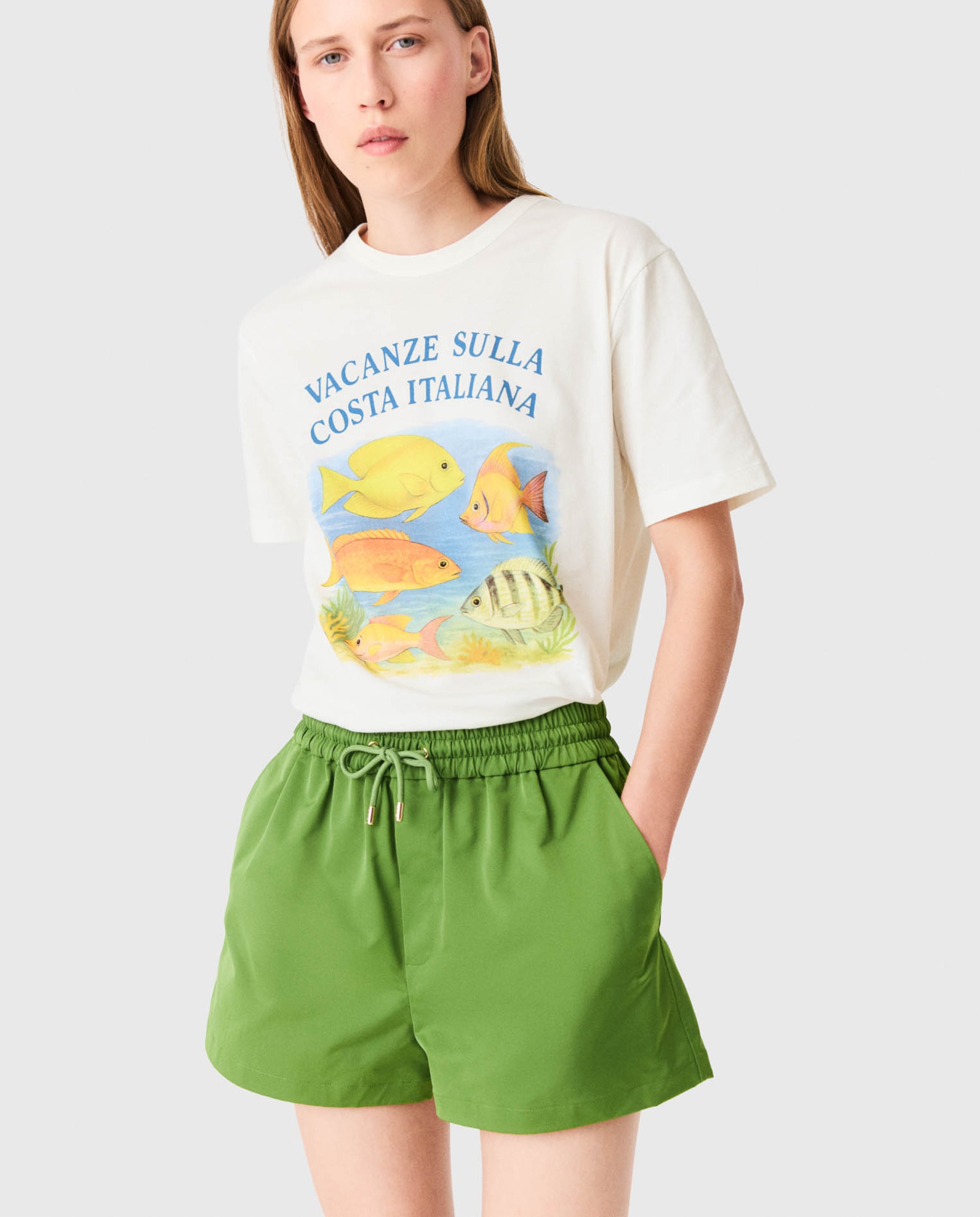 Short de mujer de tejido técnico con cintura fruncida - Maje - Verde Verde-5