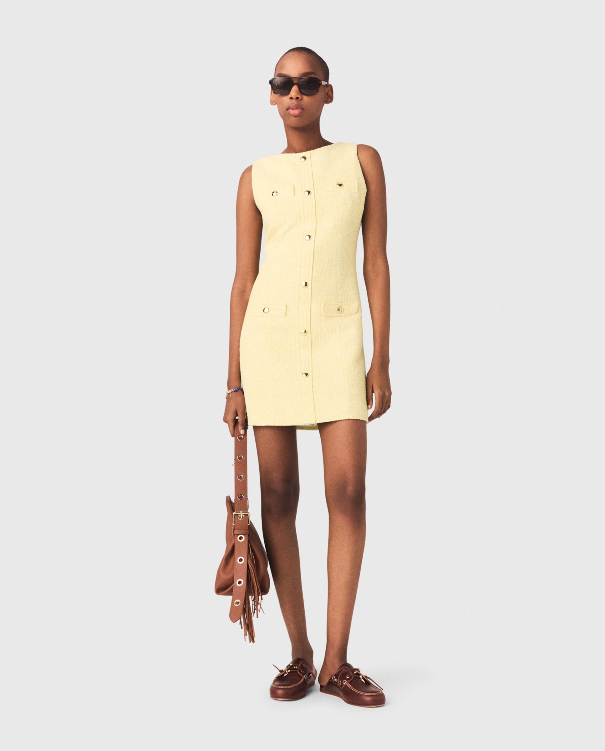 Maje - Vestido corto de tweed jaspeado entallado.