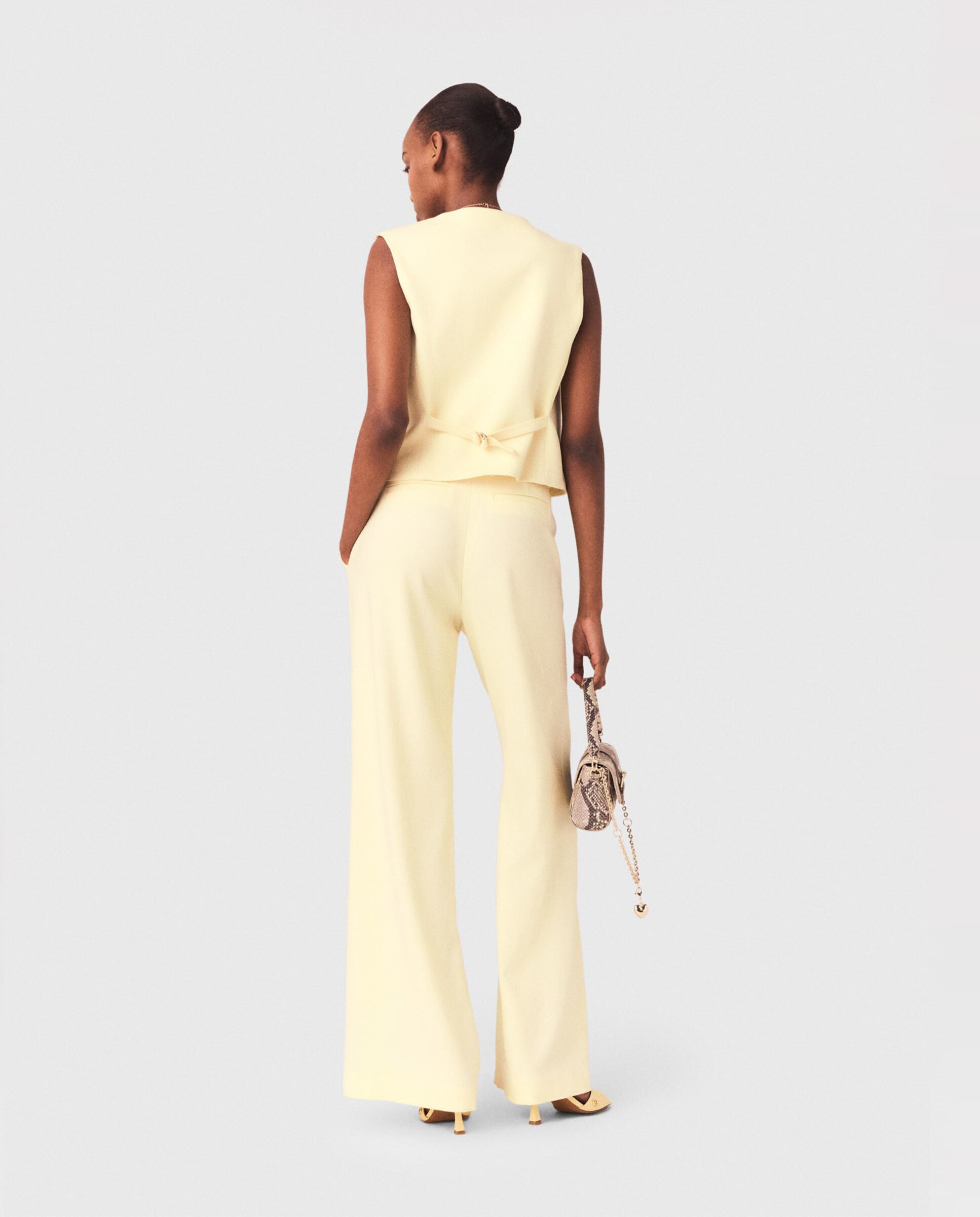 Pantalones anchos de mujer sastre de corte recto - Maje - Amarillo limón Amarillo limón-3