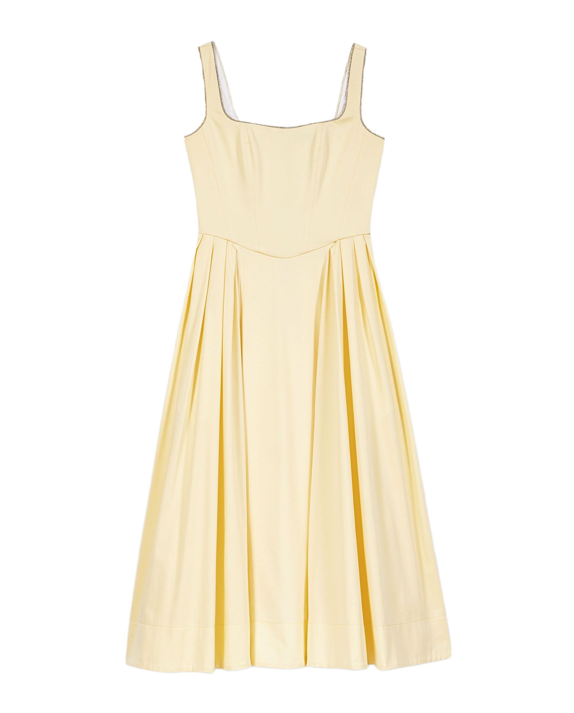 Vestido midi de algodón acampanado con strass y escote cuadrado - Maje - Amarillo Amarillo-8