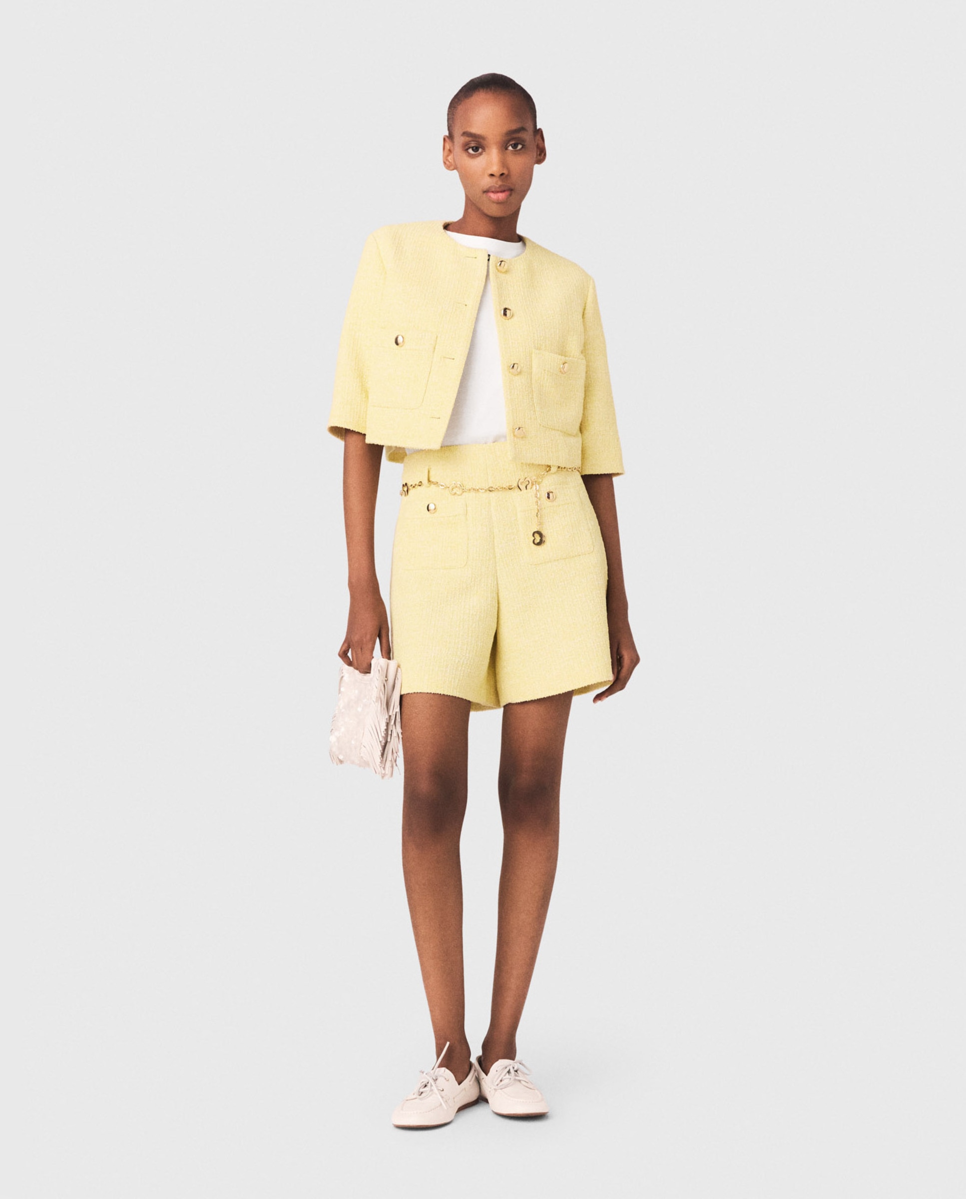 Maje - Short de mujer talle alto y corte recto de tweed.