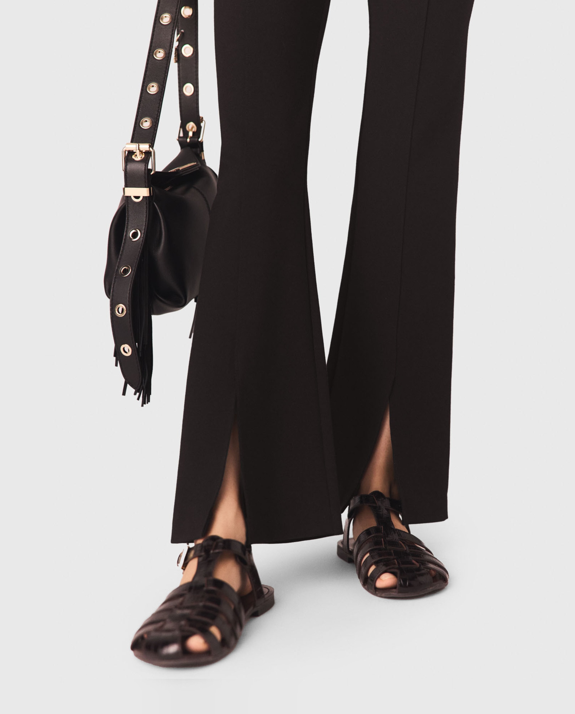 Pantalones de campana de mujer elegantes con abertura - Maje - Negro Negro-3