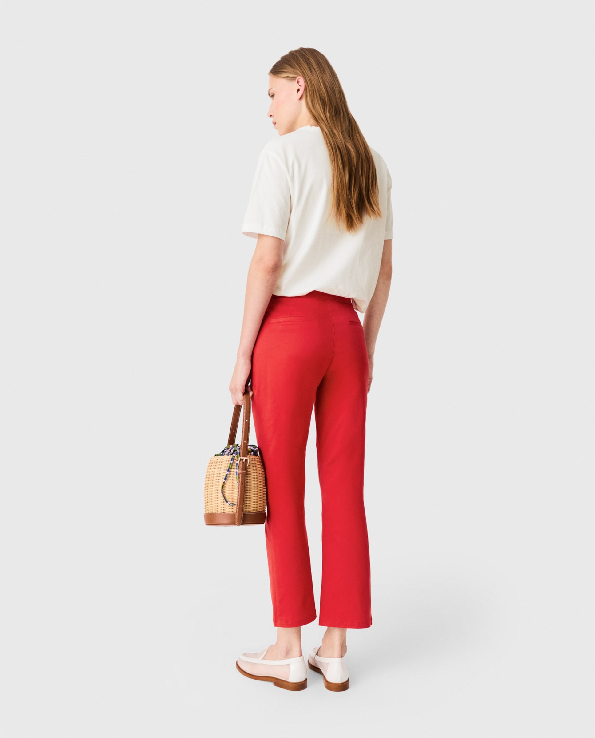 Pantalones rectos de mujer pirata talle alto 100% algodón - Maje - Rojo Rojo-2