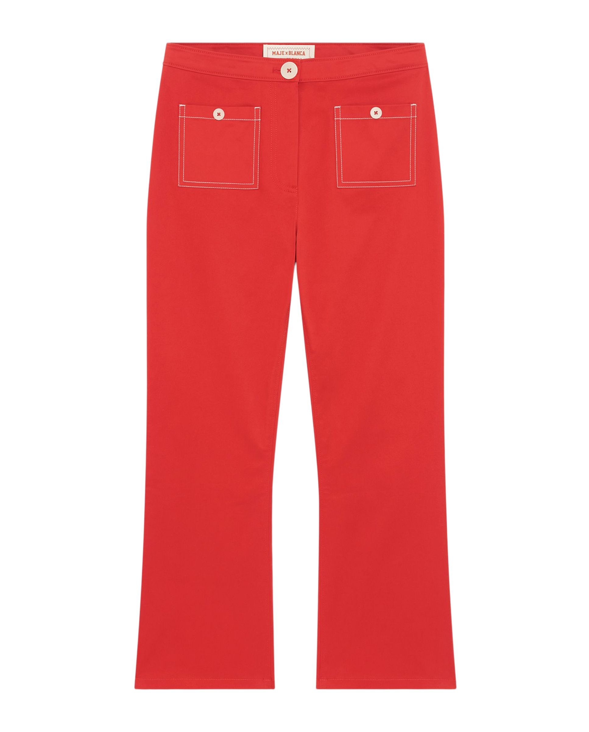 Pantalones rectos de mujer pirata talle alto 100% algodón - Maje - Rojo Rojo-6