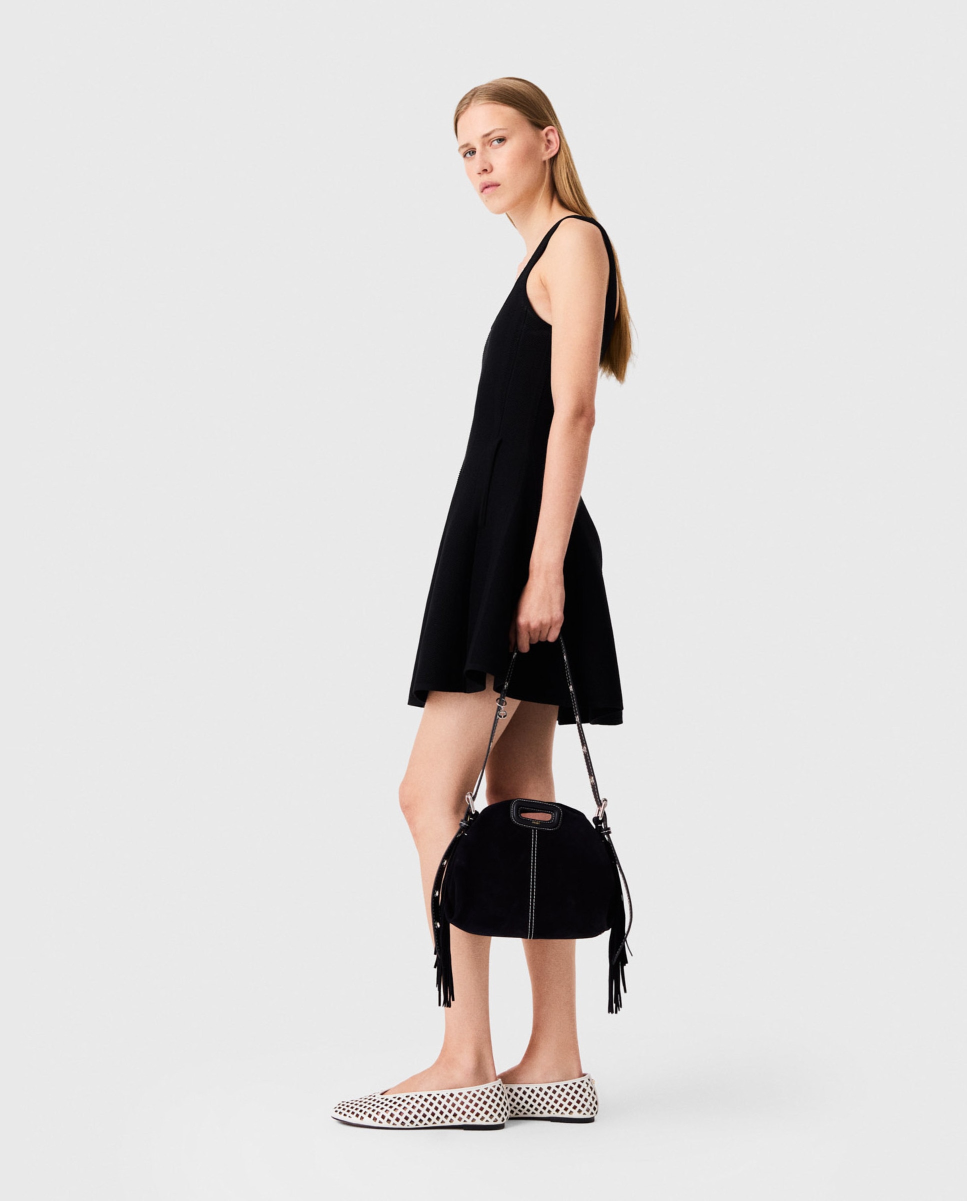 Vestido corto de punto efecto 2 en 1 con escote cuadrado - Maje - Negro Negro-2