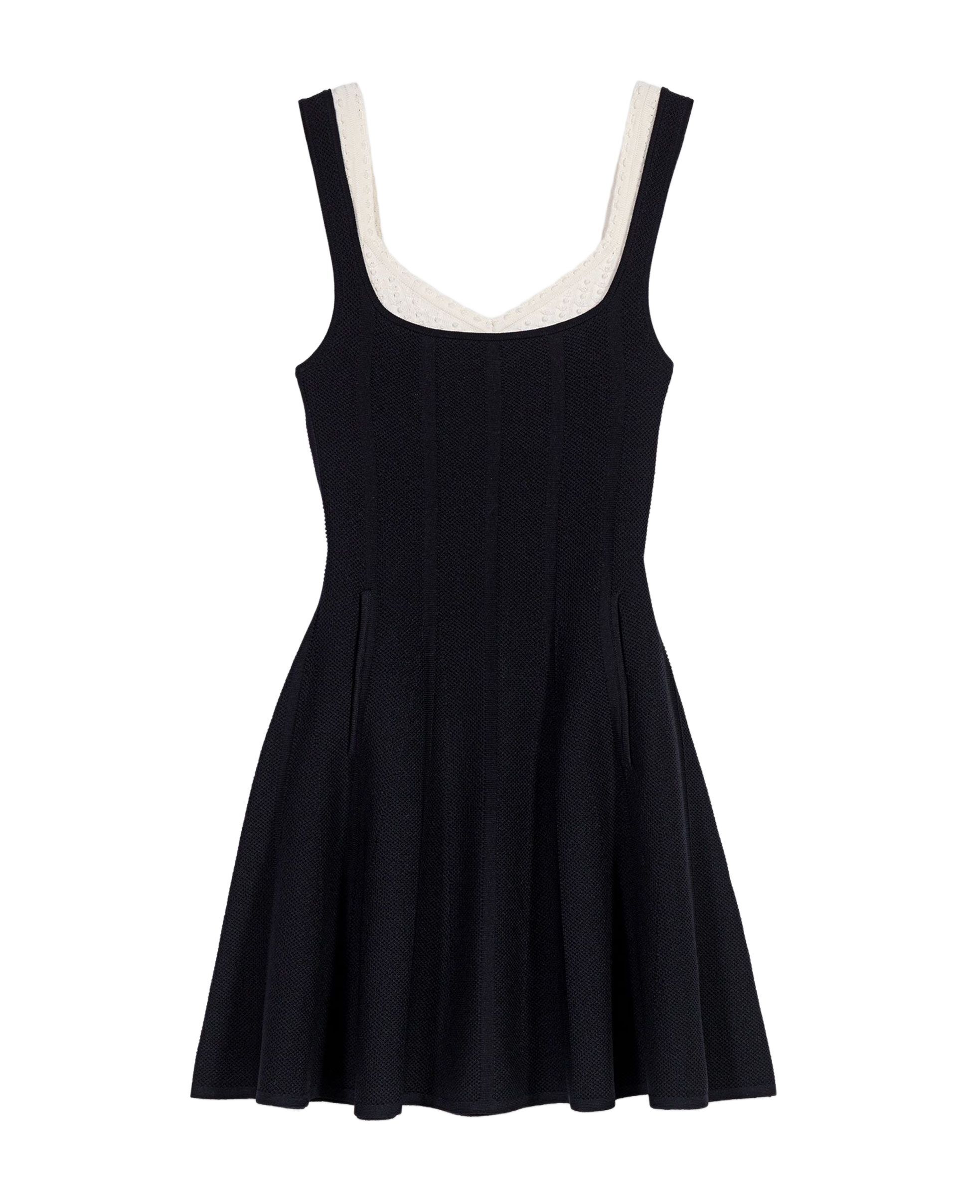 Vestido corto de punto efecto 2 en 1 con escote cuadrado - Maje - Negro Negro-6