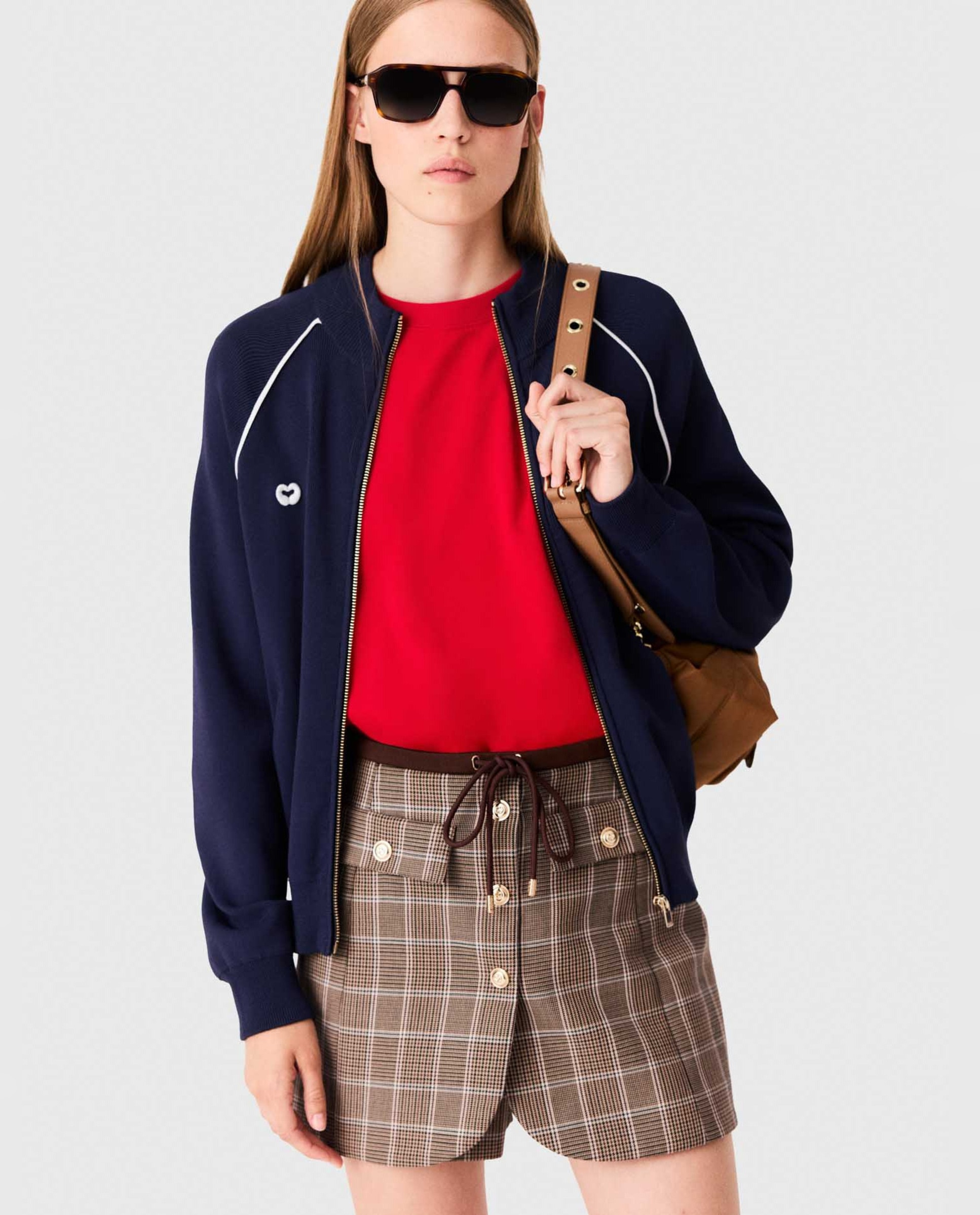 Cárdigan con cremallera de mujer estilo bomber y corte recto - Maje - Azul marino Azul marino-1