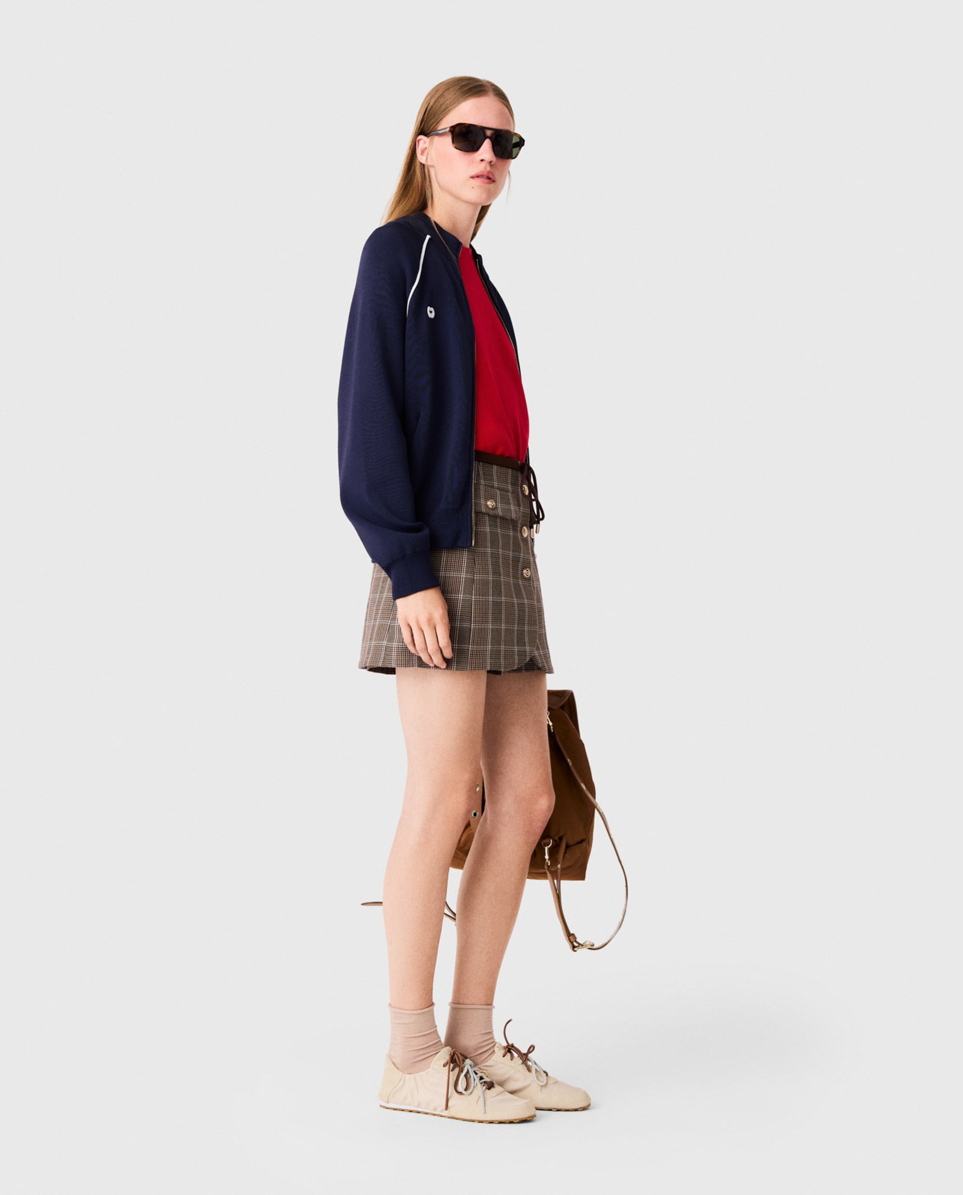 Cárdigan con cremallera de mujer estilo bomber y corte recto - Maje - Azul marino Azul marino-3