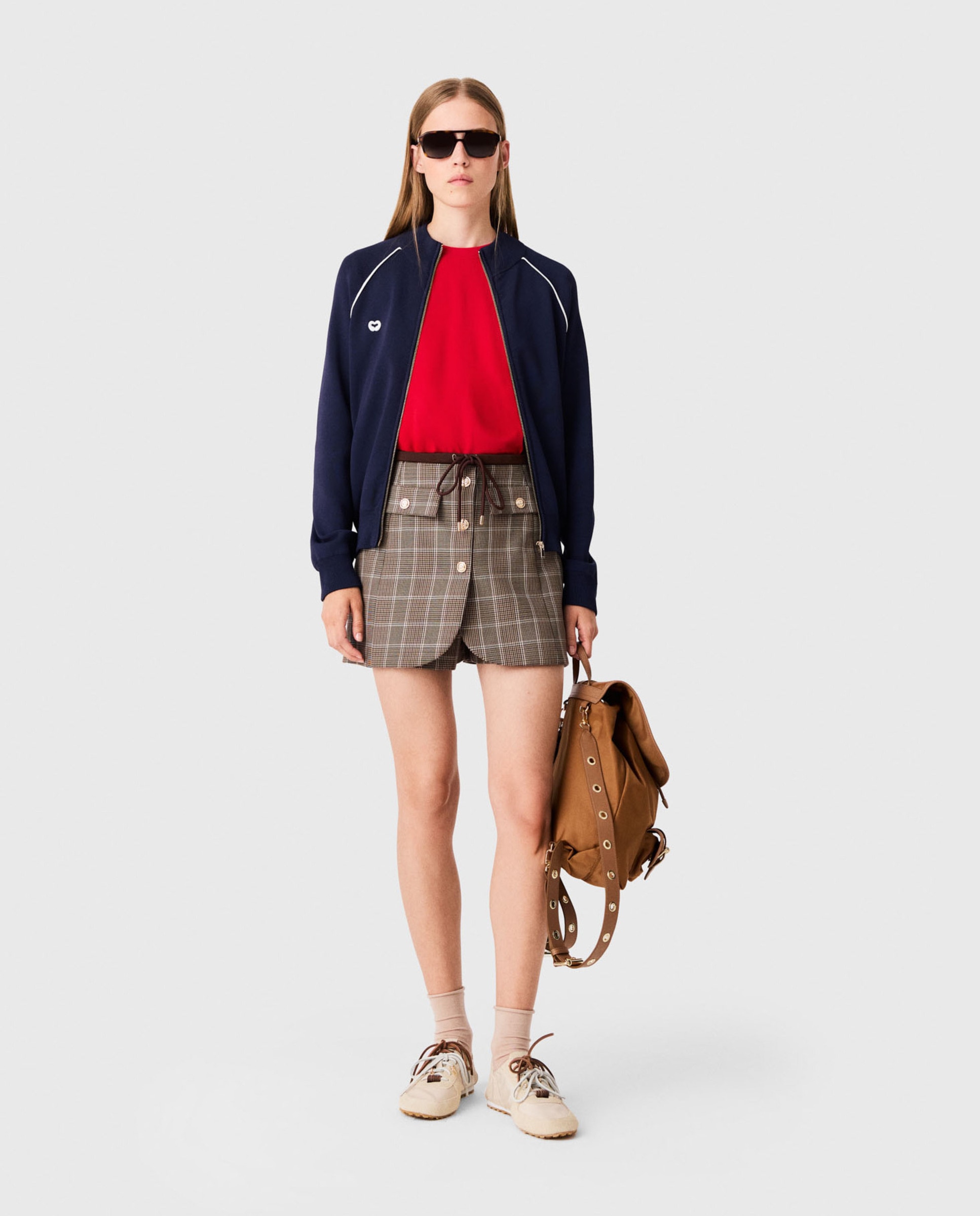 Cárdigan con cremallera de mujer estilo bomber y corte recto - Maje - Azul marino Azul marino-4