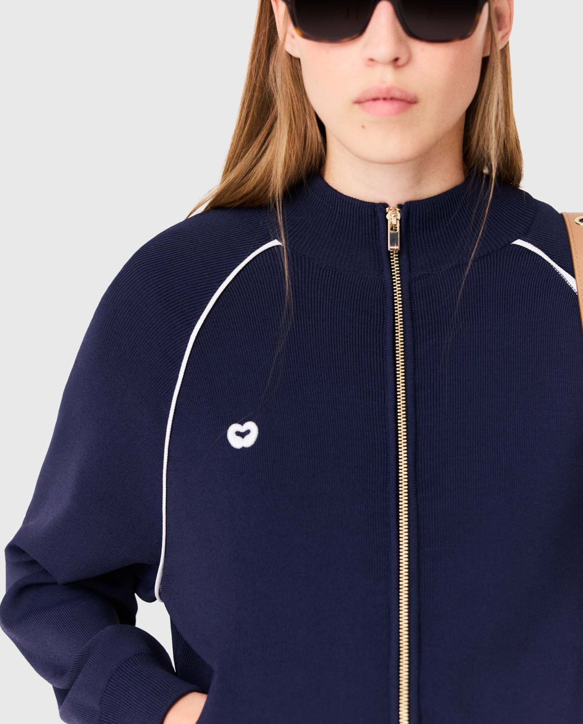 Cárdigan con cremallera de mujer estilo bomber y corte recto - Maje - Azul marino Azul marino-5