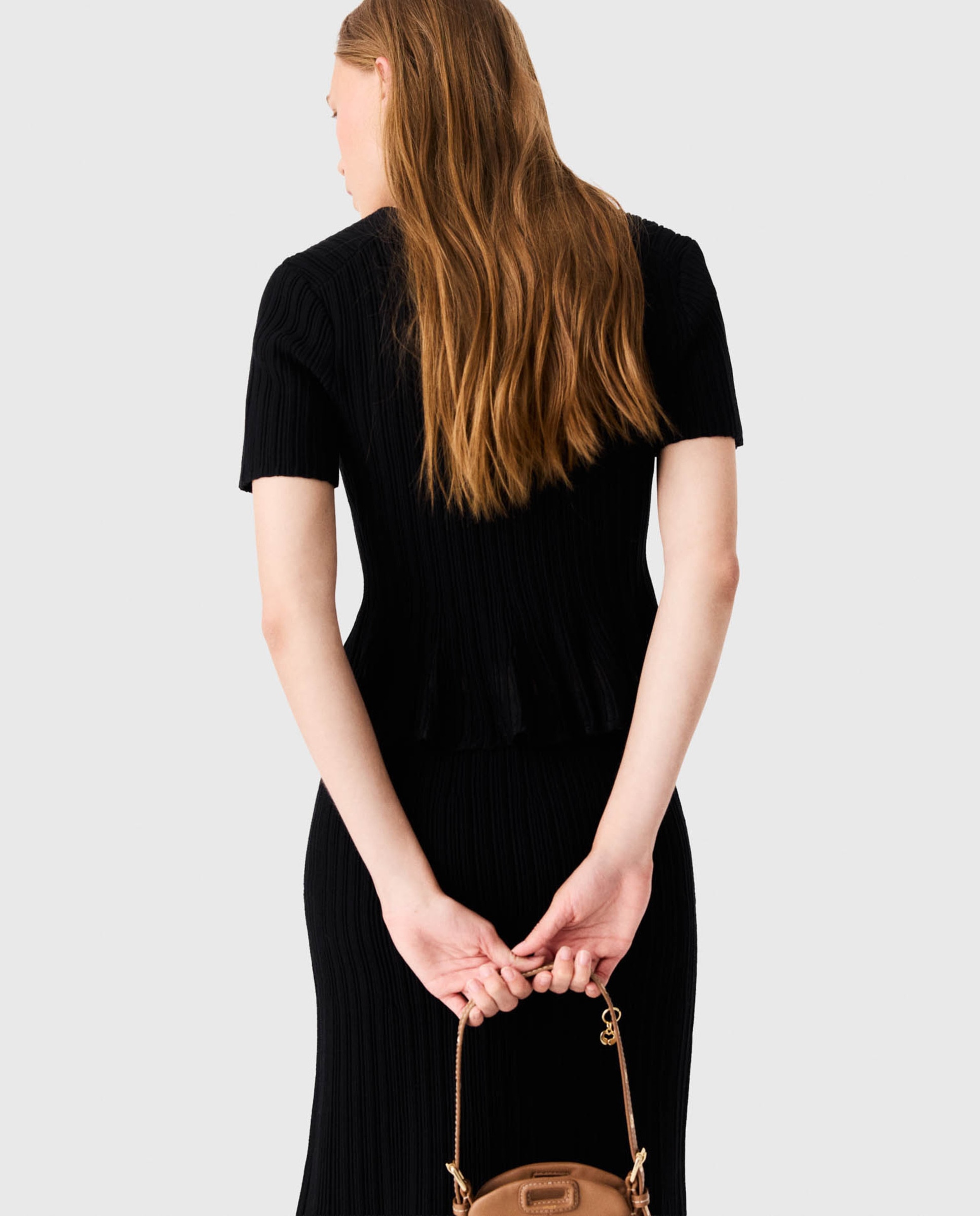 Cárdigan de mujer corto con peplum calado - Maje - Negro Negro-2