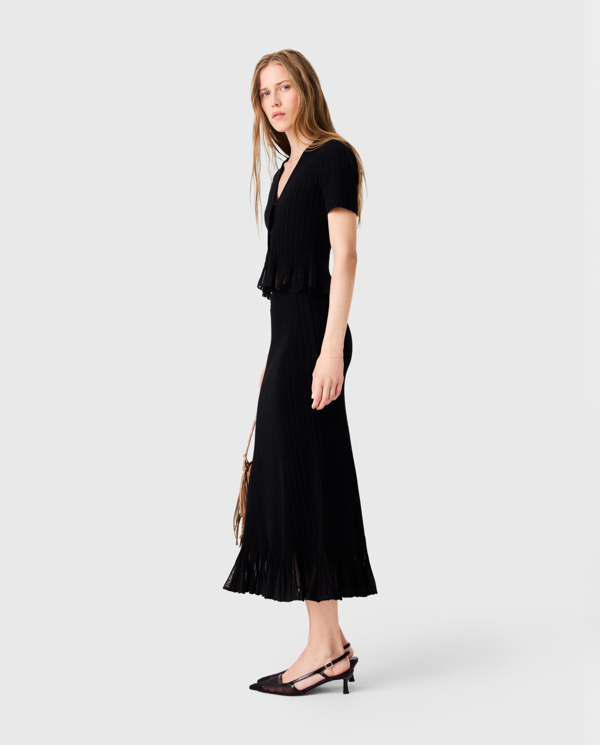 Cárdigan de mujer corto con peplum calado - Maje - Negro Negro-3