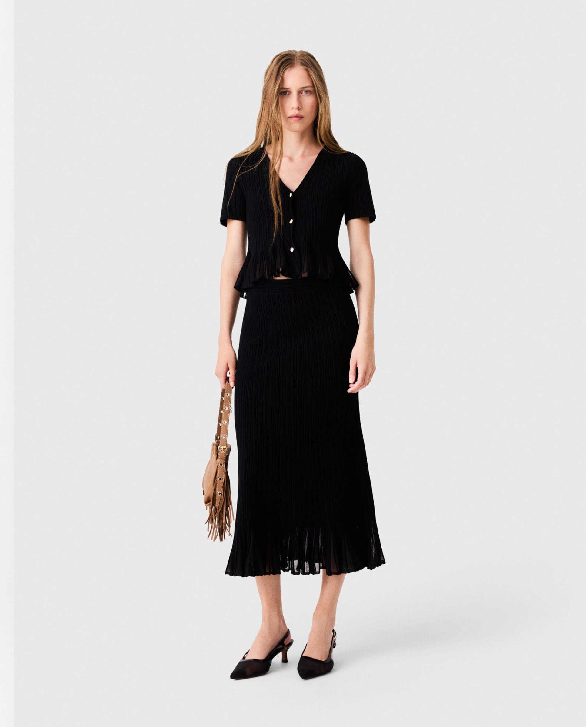 Cárdigan de mujer corto con peplum calado - Maje - Negro Negro-4
