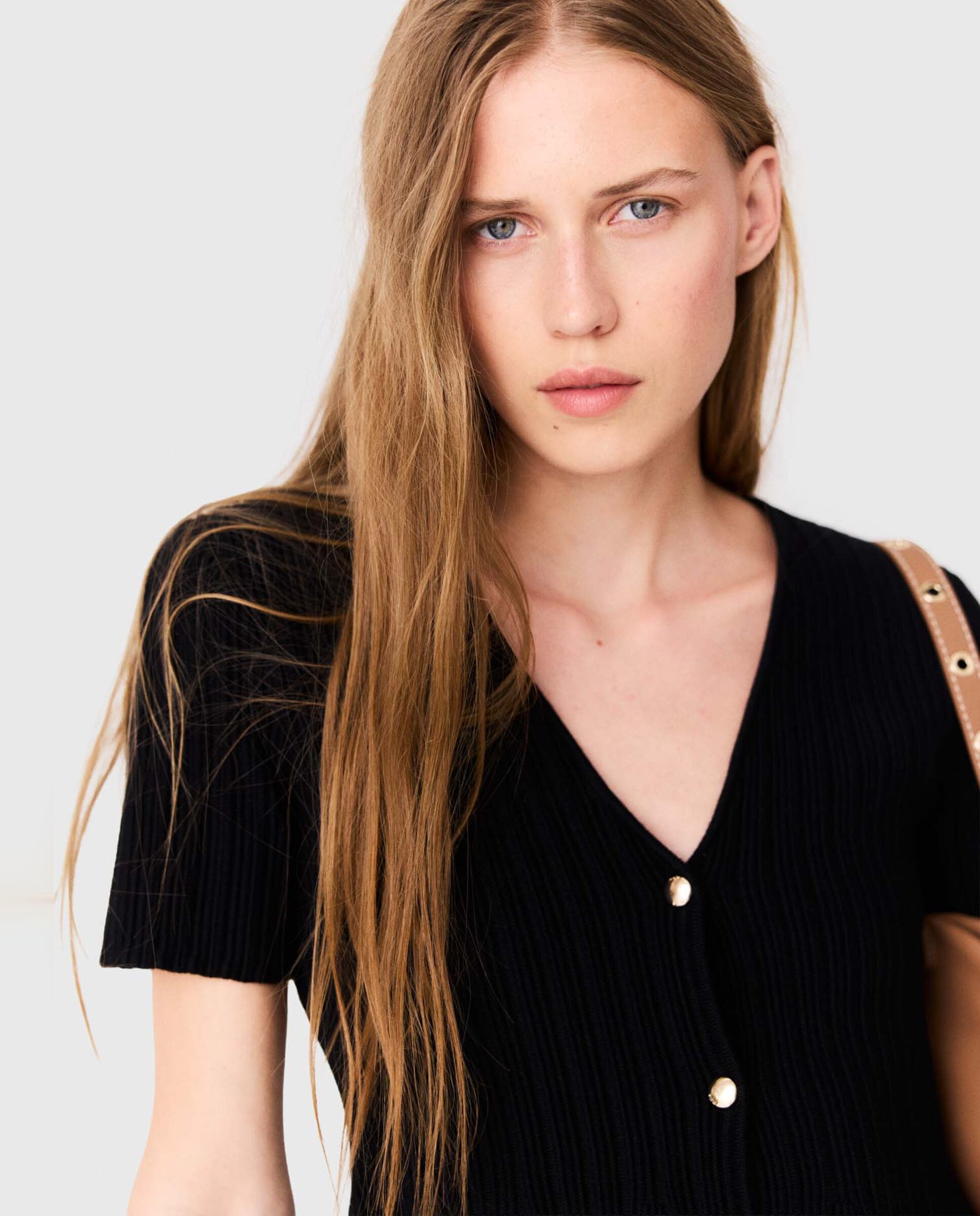 Cárdigan de mujer corto con peplum calado - Maje - Negro Negro-6
