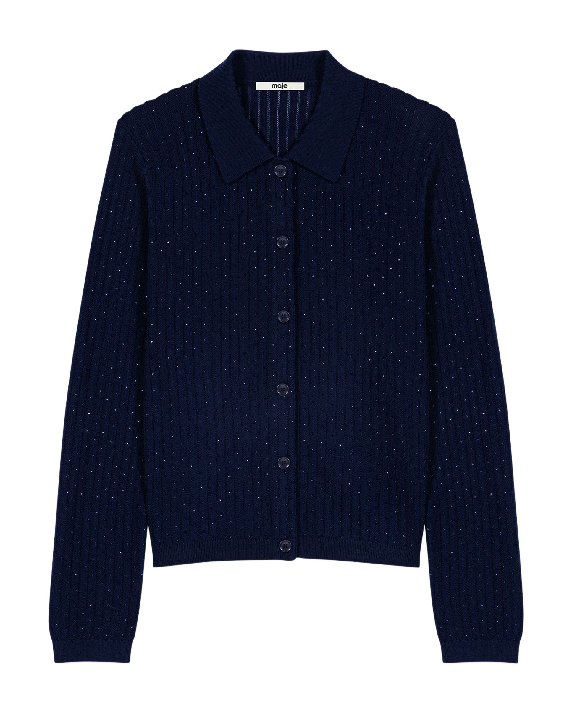 Cárdigan de punto de mujer con cuello polo y strass - Maje - Azul marino Azul marino-7
