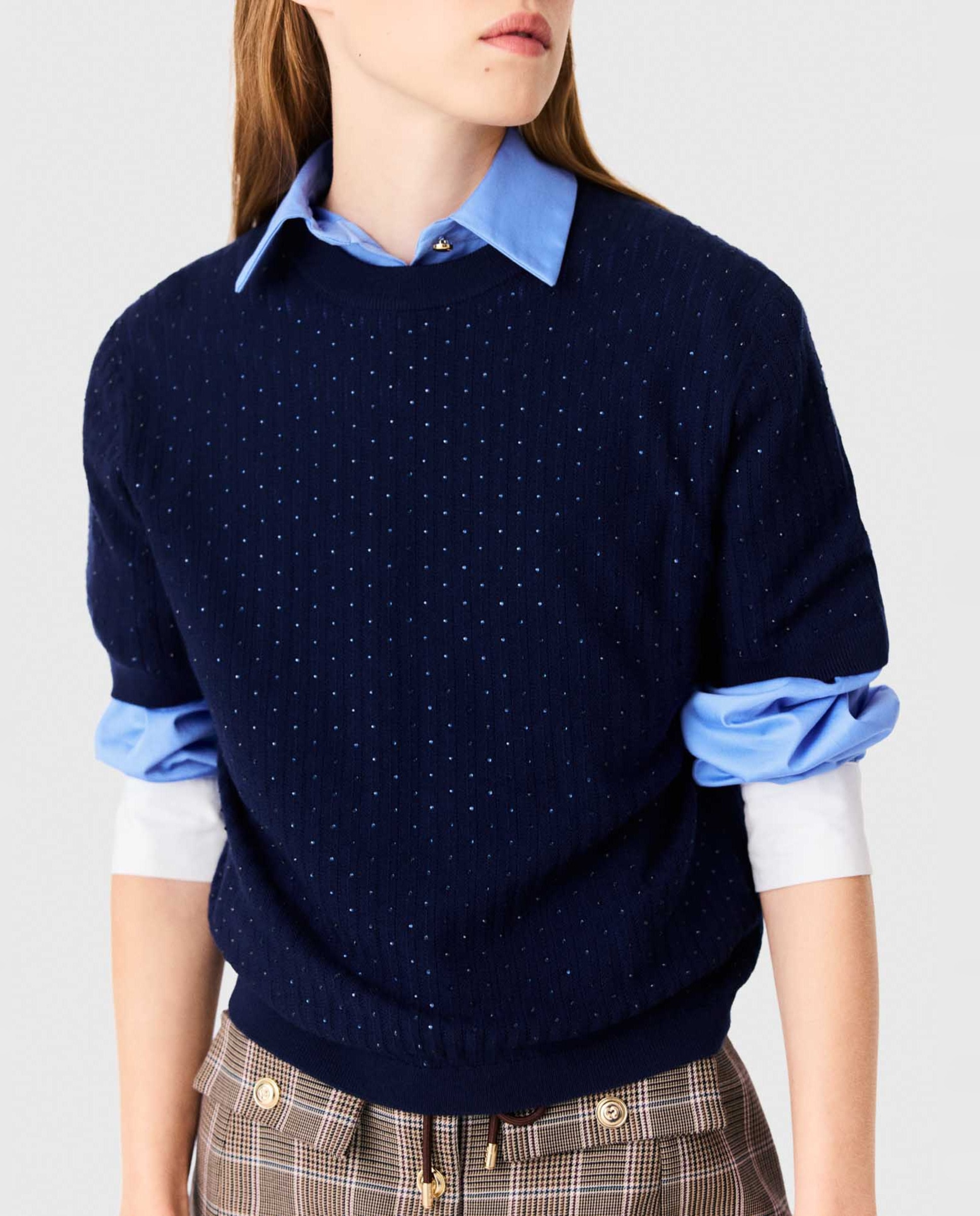 Jersey de mujer de punto acanalado con strass - Maje - Azul marino Azul marino-1