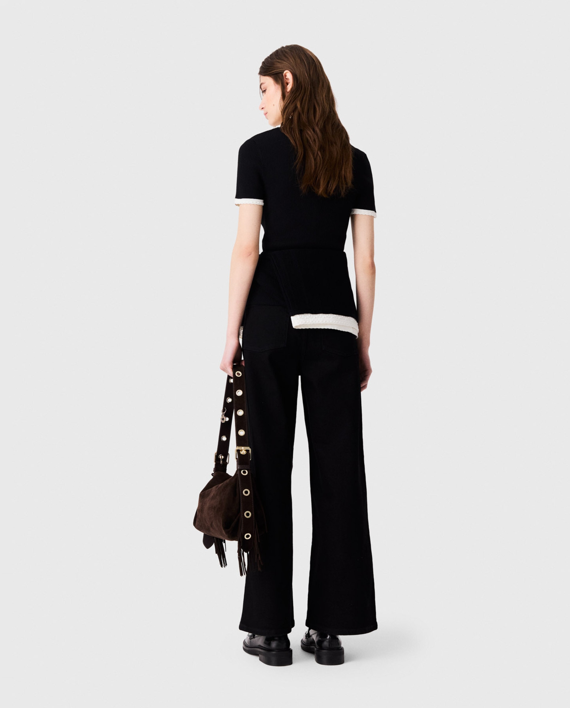 Polo de punto acanalado de mujer de manga corta - Maje - Negro Negro-2