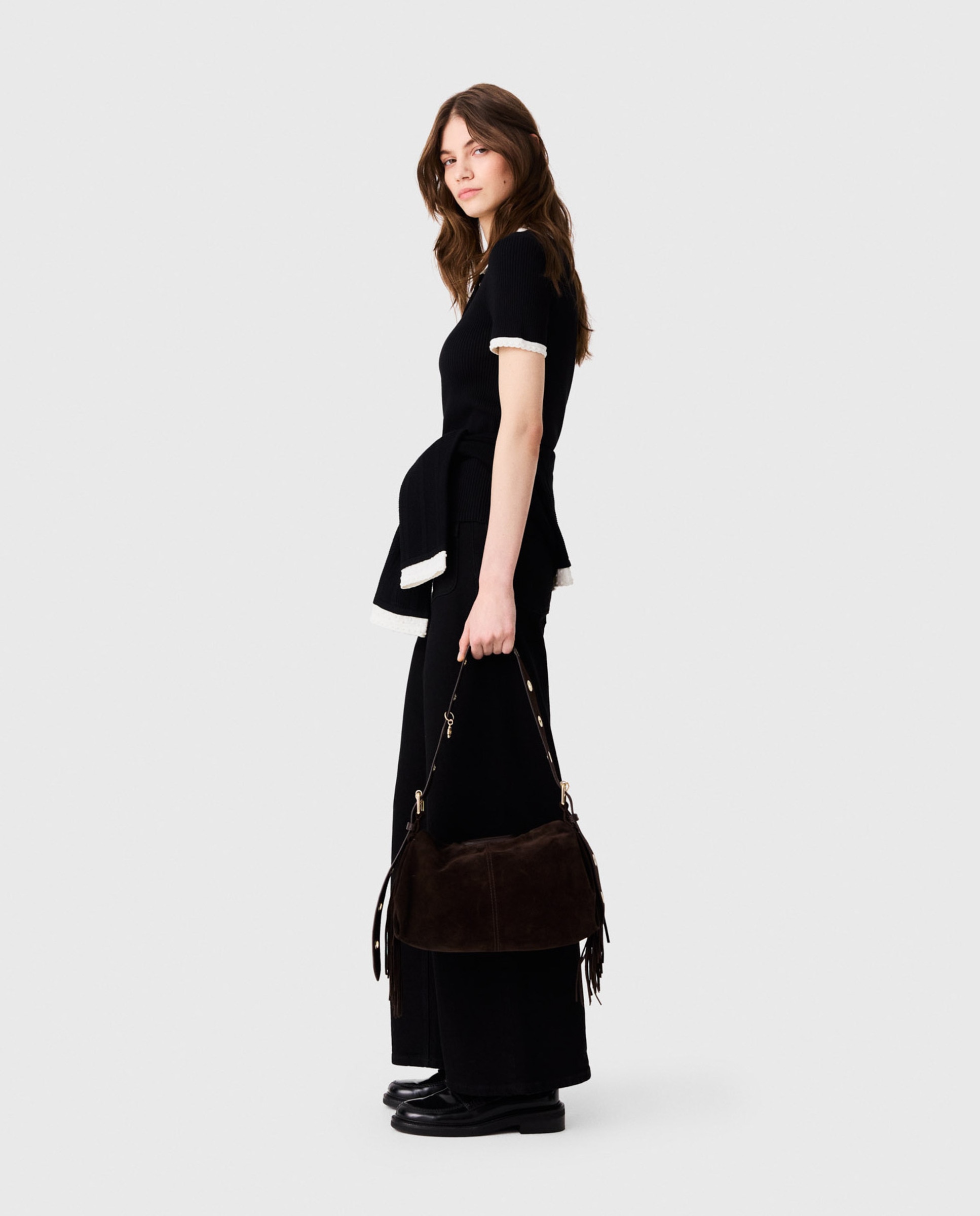 Polo de punto acanalado de mujer de manga corta - Maje - Negro Negro-3