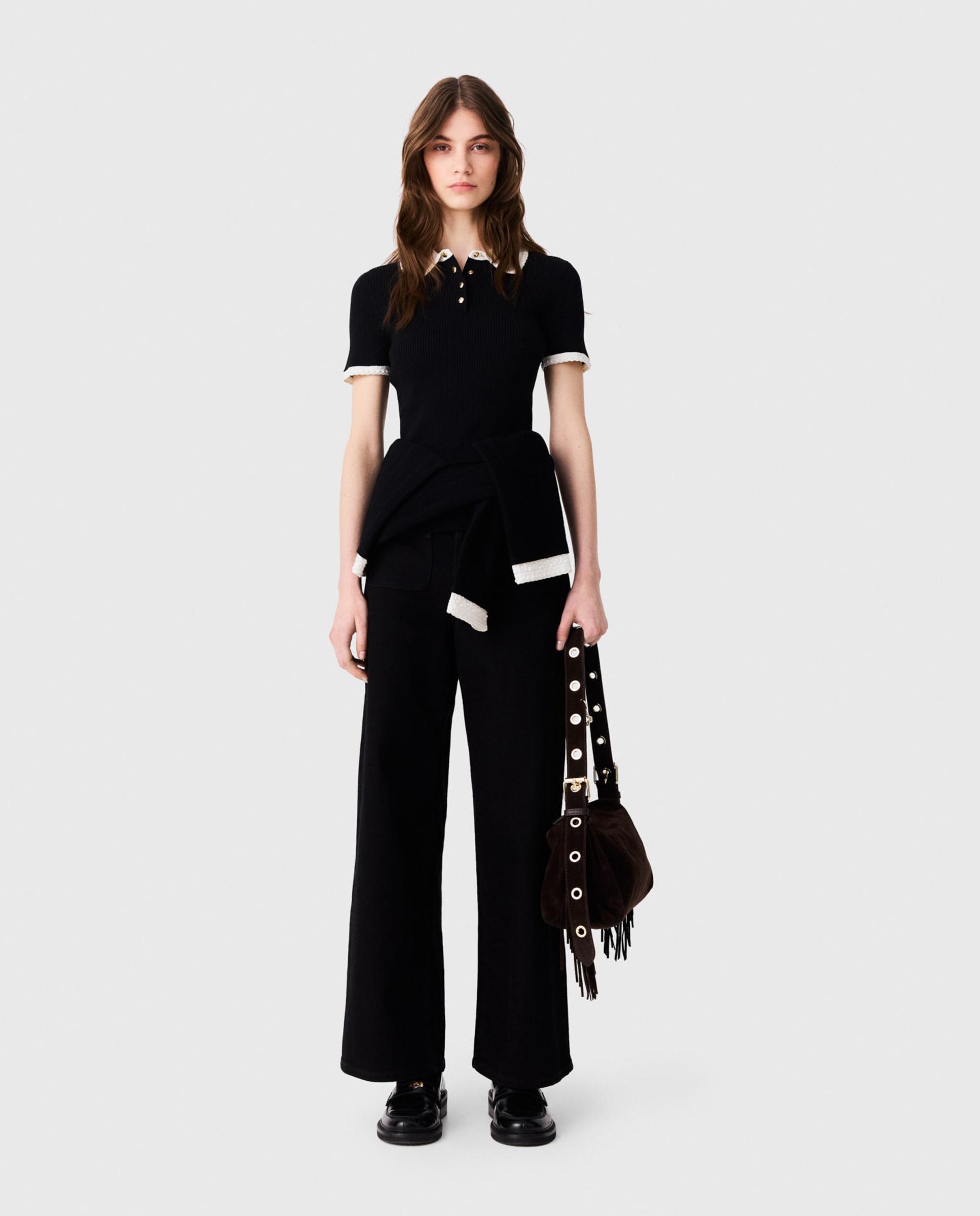 Polo de punto acanalado de mujer de manga corta - Maje - Negro Negro-4