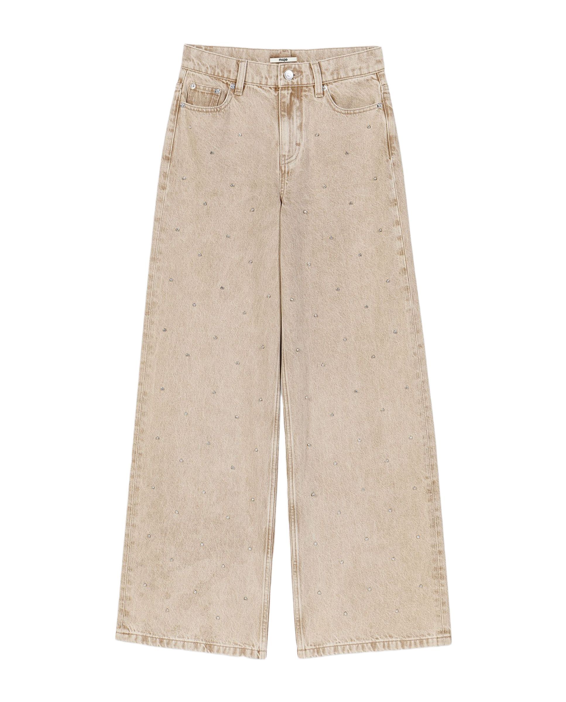 Vaquero de mujer ancho de algodón con strass - Maje - Beige Beige-9