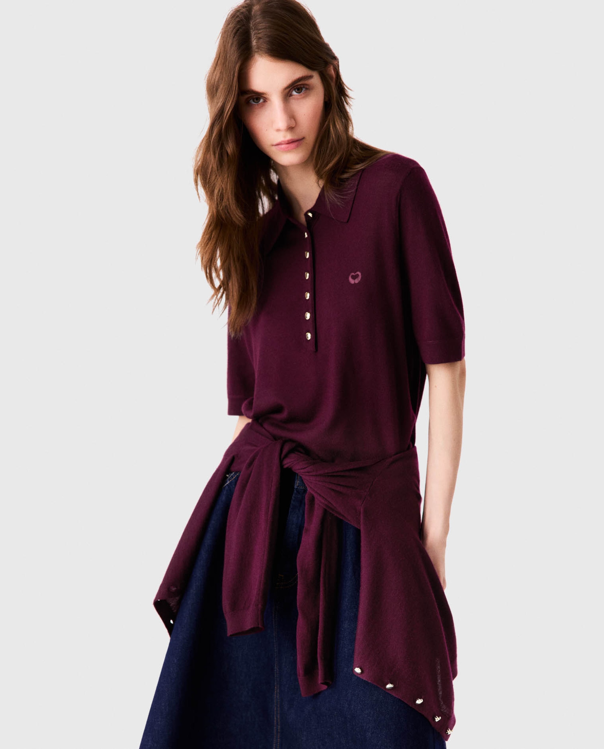 Polo de mujer 100% lana de punto fino - Maje - Morado Morado-1
