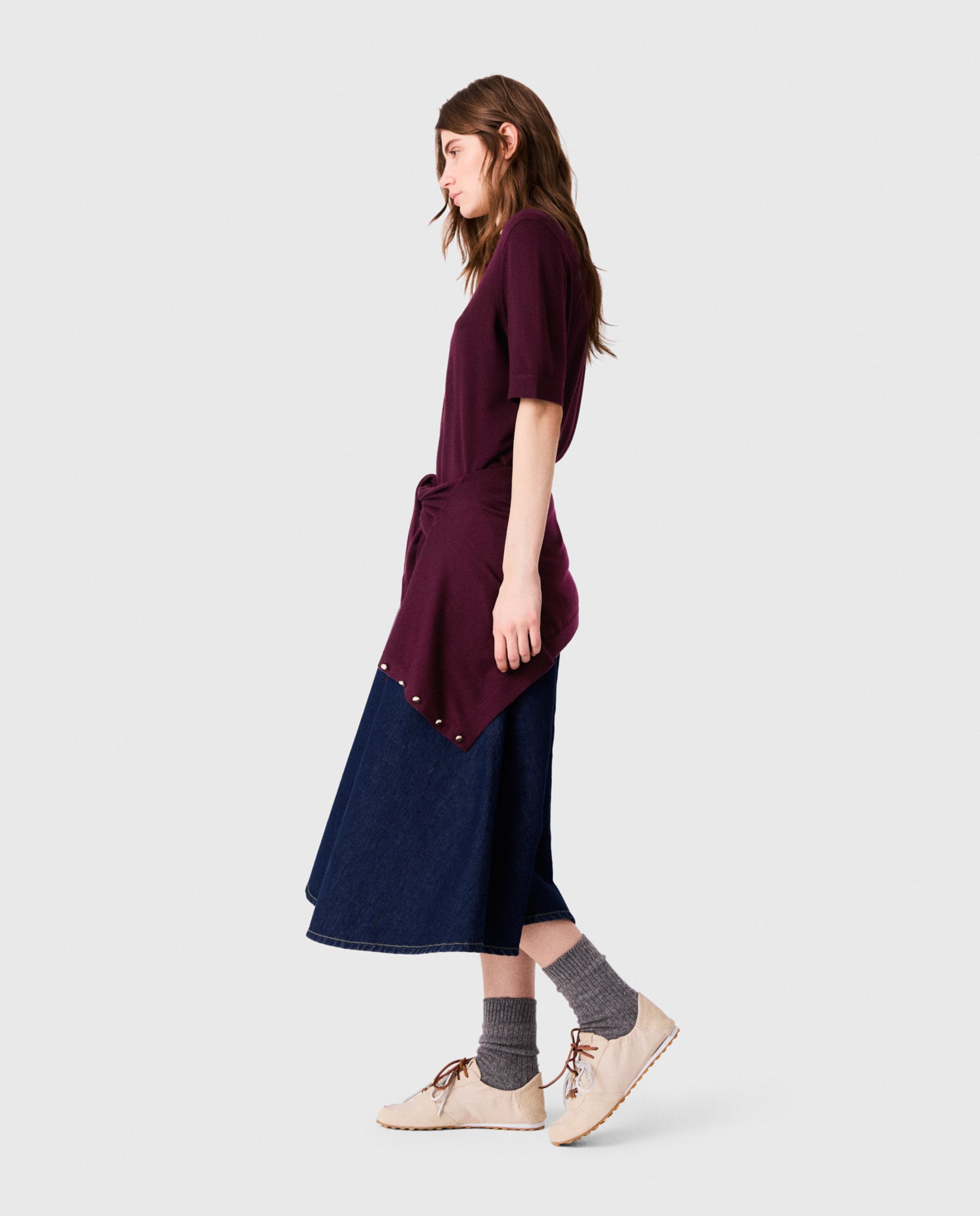 Polo de mujer 100% lana de punto fino - Maje - Morado Morado-3