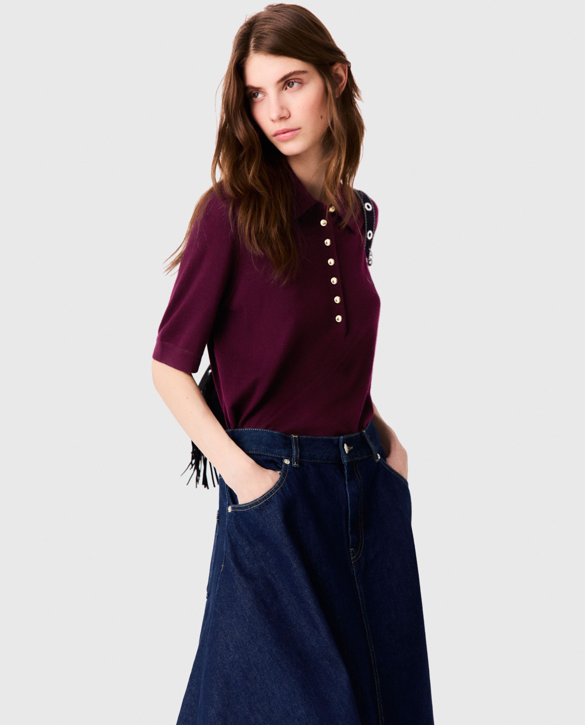 Polo de mujer 100% lana de punto fino - Maje - Morado Morado-5