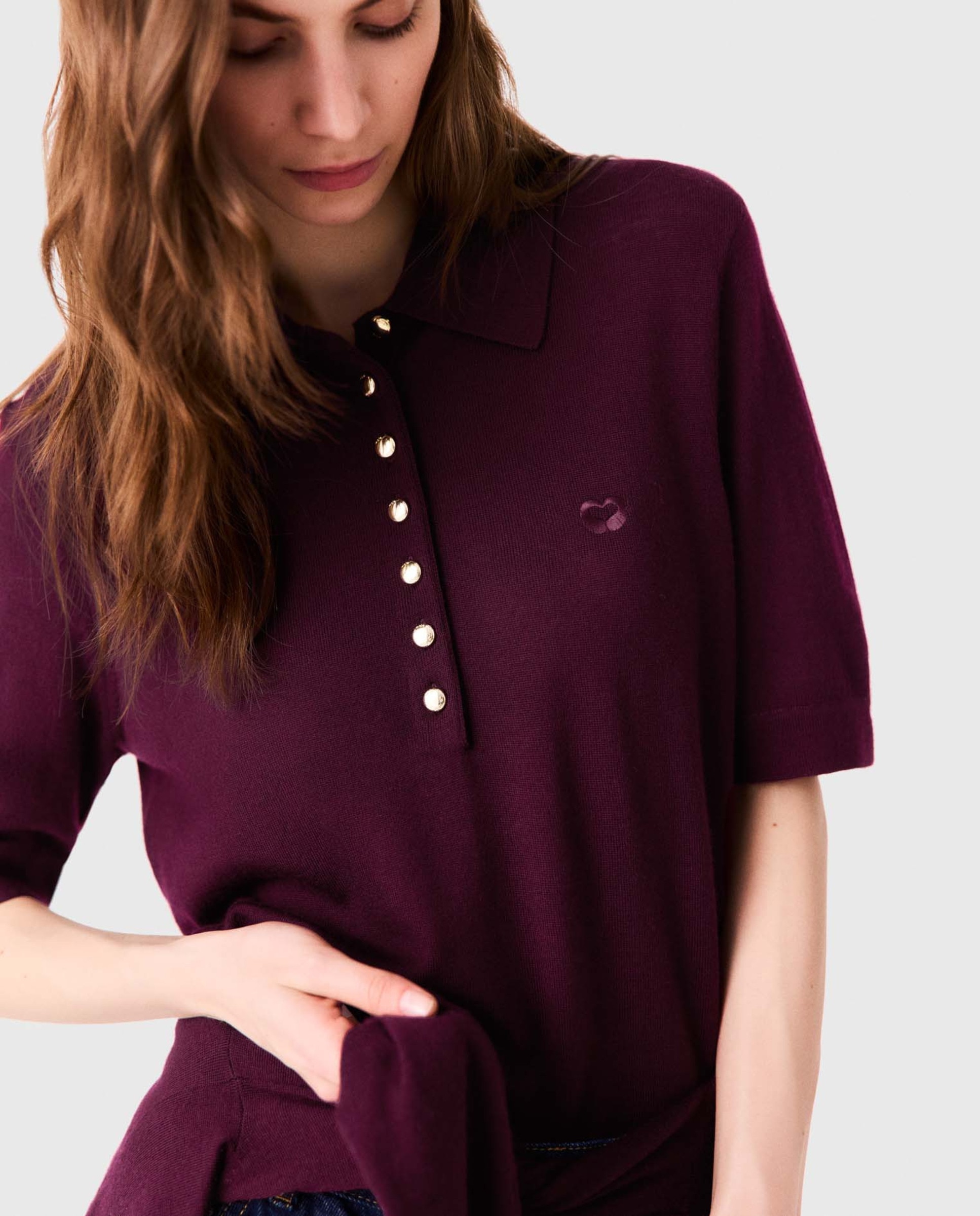 Polo de mujer 100% lana de punto fino - Maje - Morado Morado-6