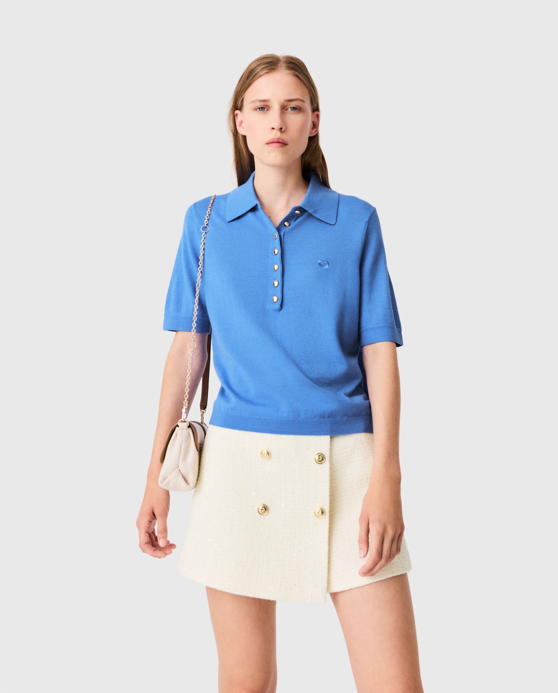 Polo de mujer 100% lana de punto fino - Maje - Azul Azul-1