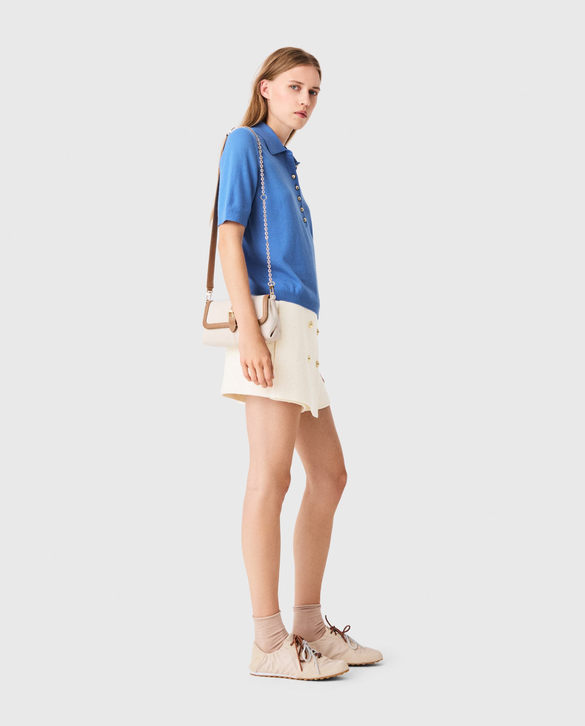 Polo de mujer 100% lana de punto fino - Maje - Azul Azul-3