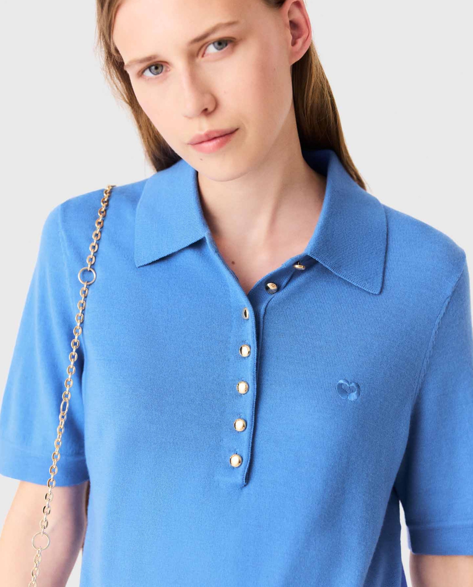 Polo de mujer 100% lana de punto fino - Maje - Azul Azul-6