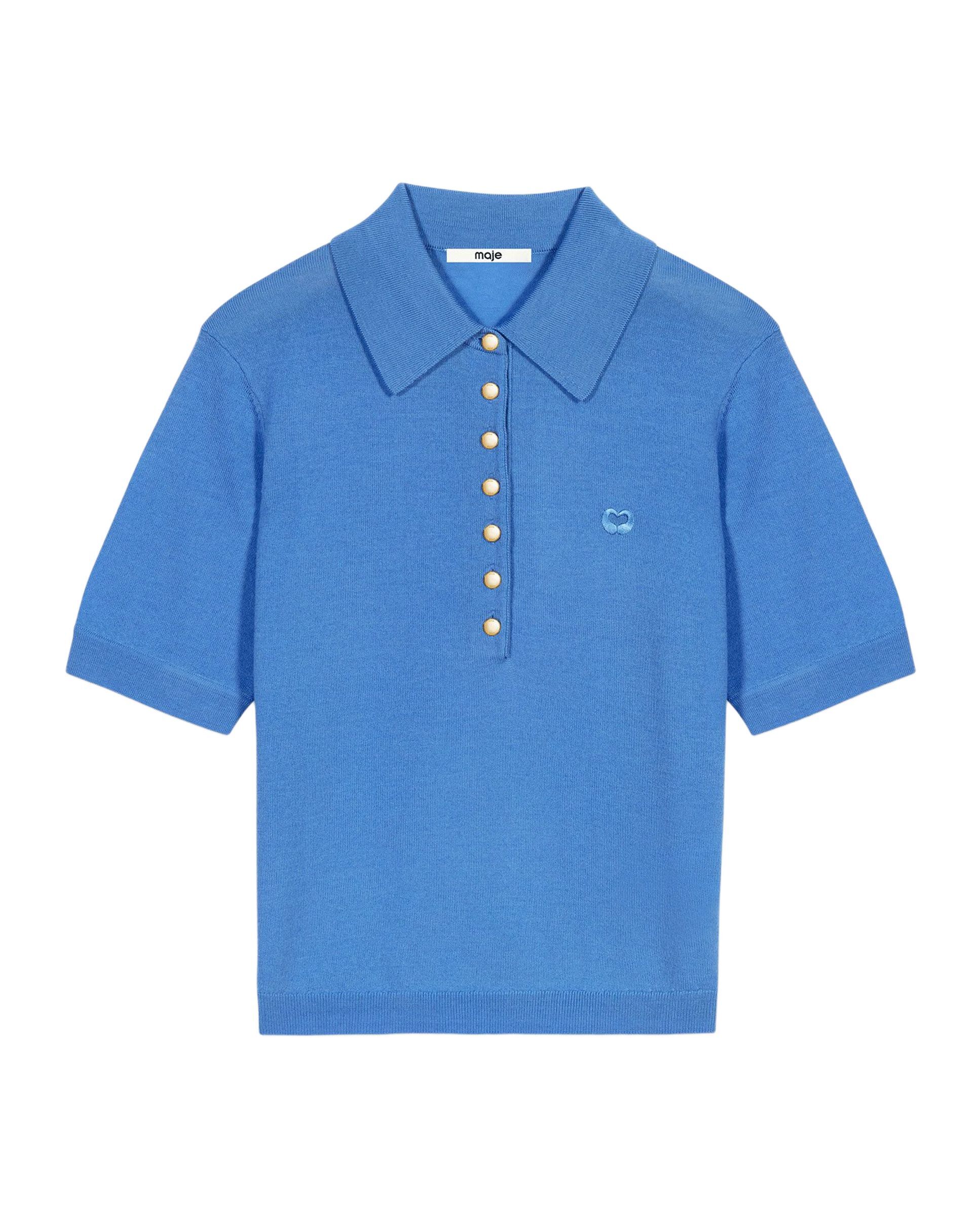 Polo de mujer 100% lana de punto fino - Maje - Azul Azul-7
