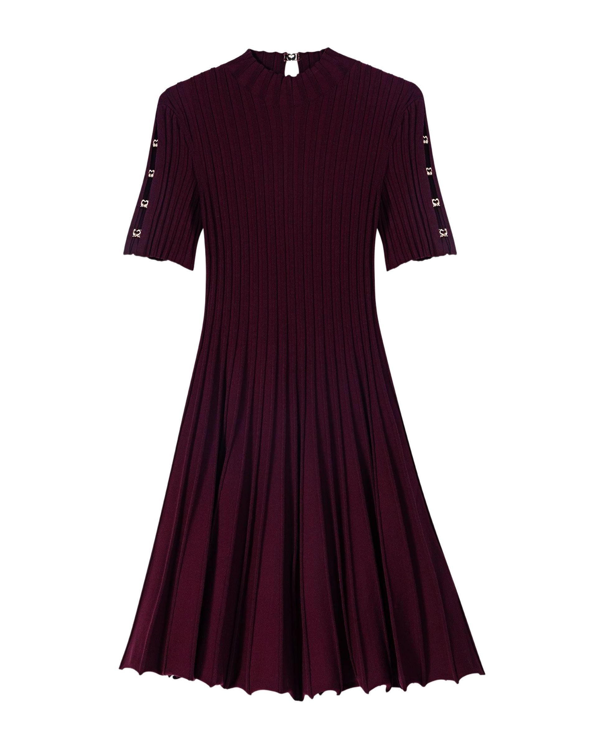 Vestido corto acampanado de punto acanalado cuello alto - Maje - Rojo Rojo-9