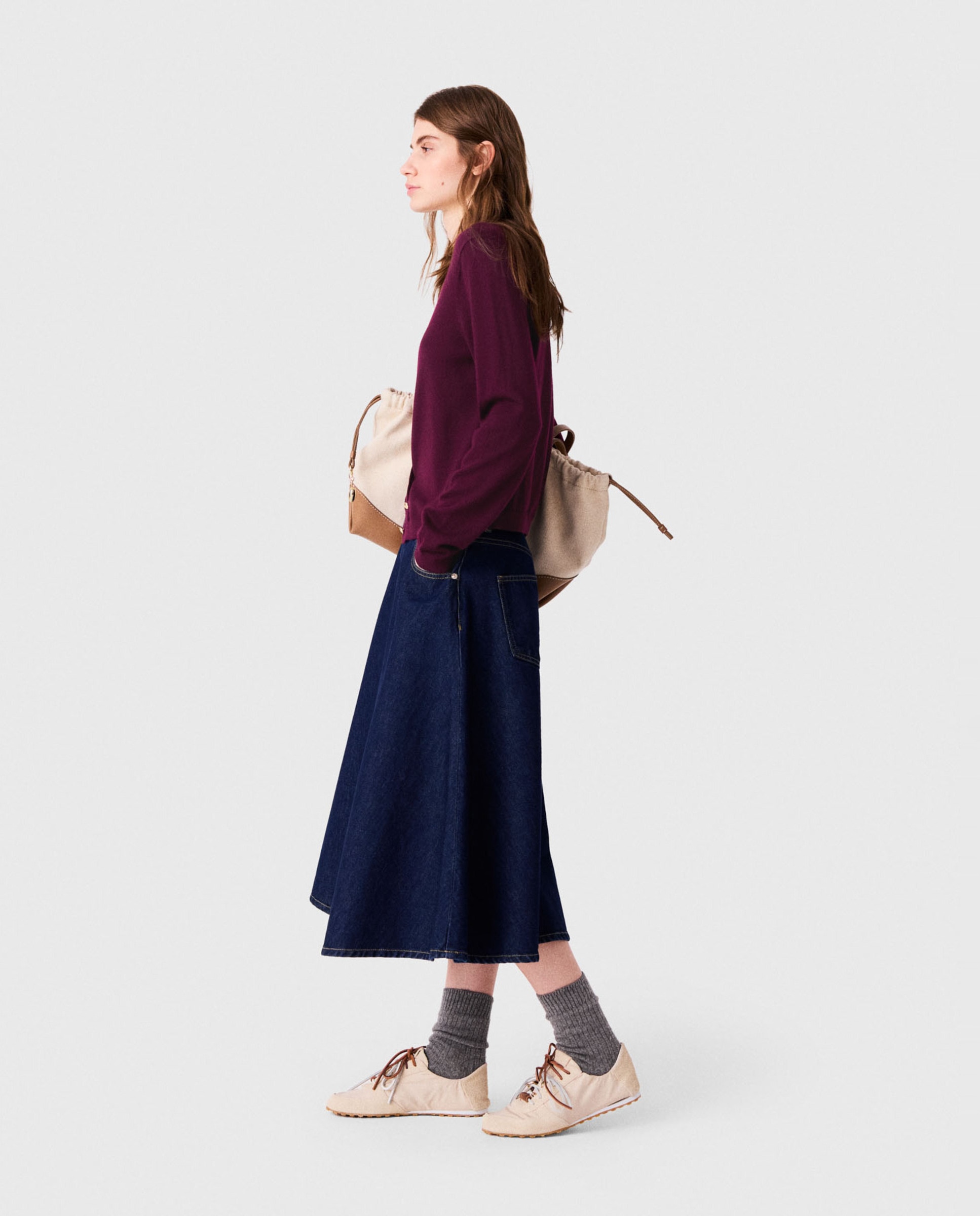 Cárdigan de mujer 100% lana con logo bordado - Maje - Morado Morado-3