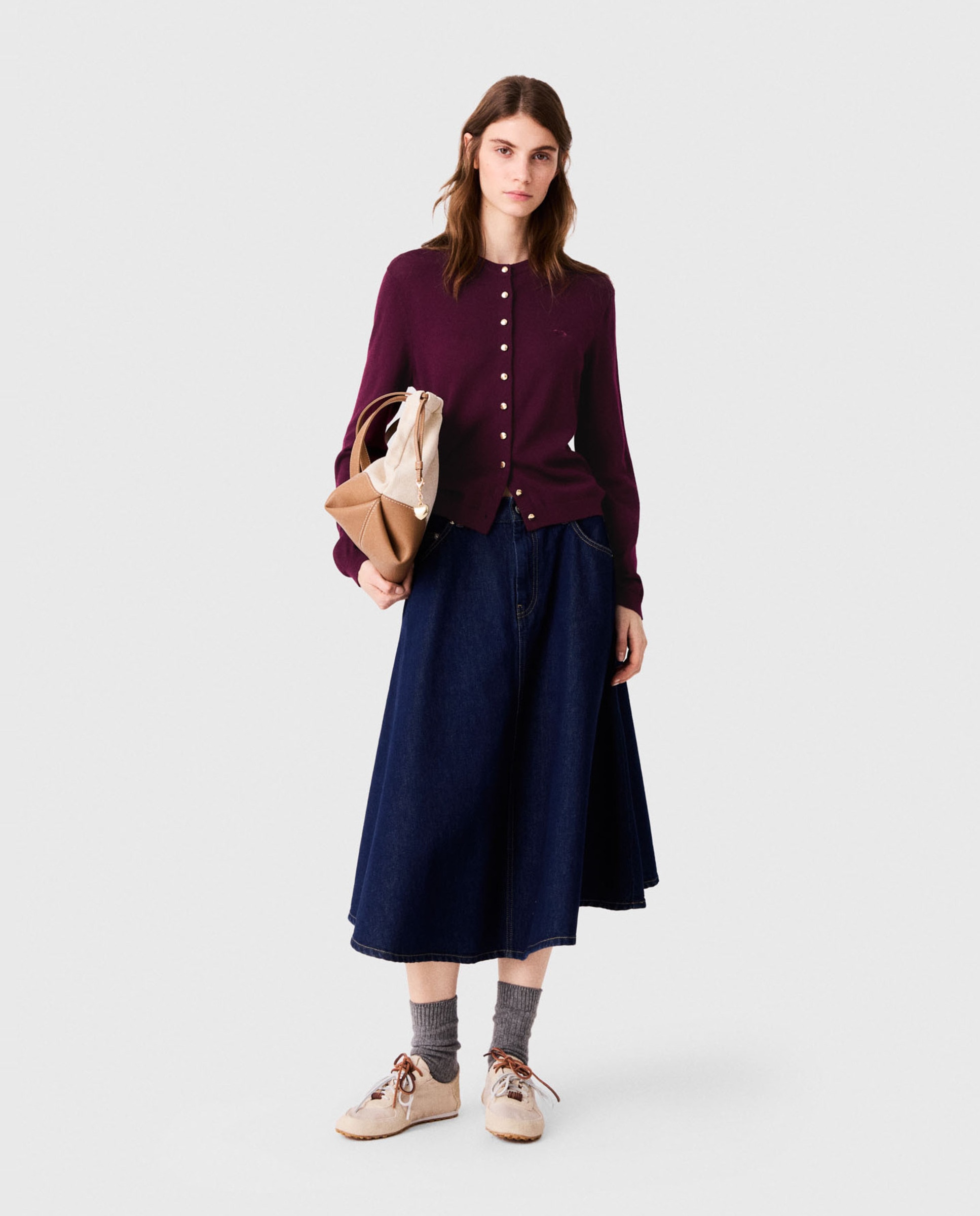 Cárdigan de mujer 100% lana con logo bordado - Maje - Morado Morado-4