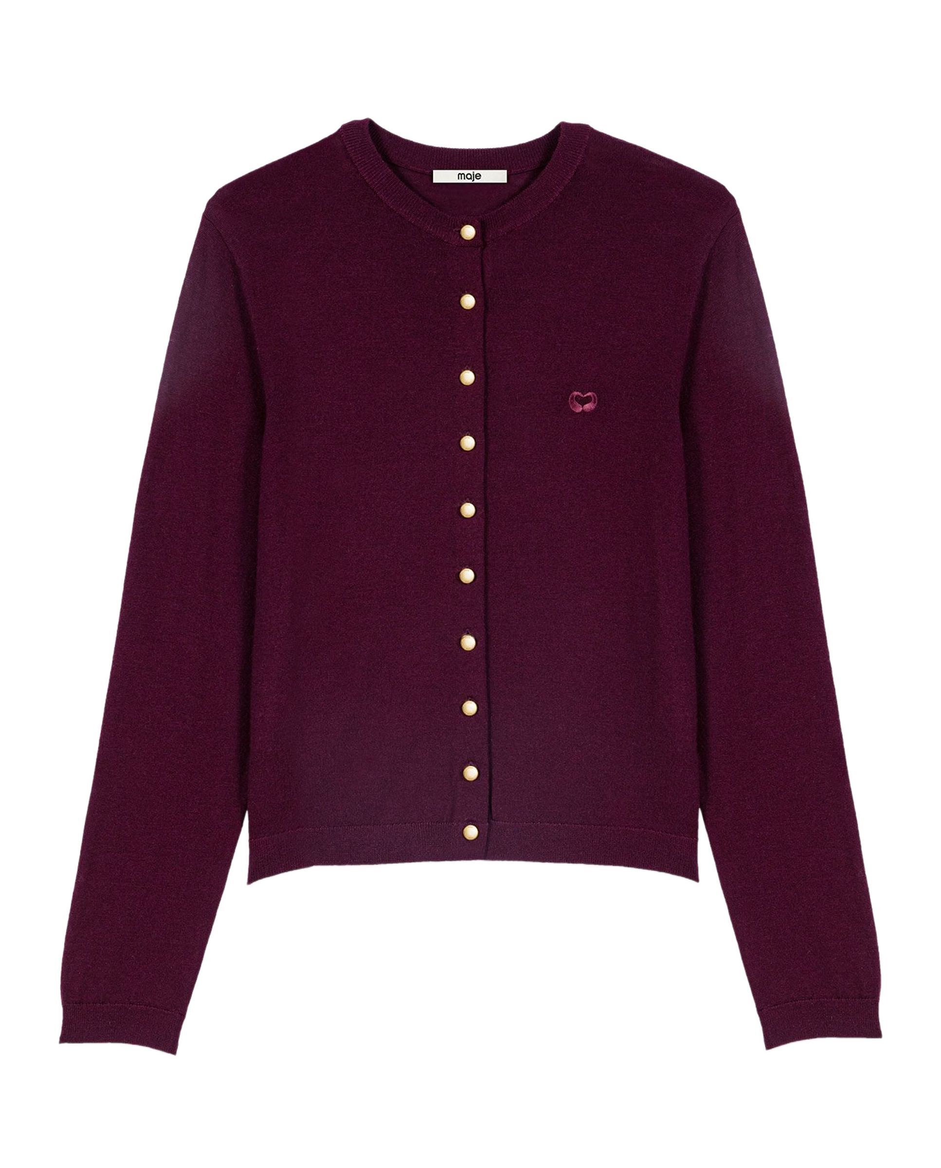 Cárdigan de mujer 100% lana con logo bordado - Maje - Morado Morado-7