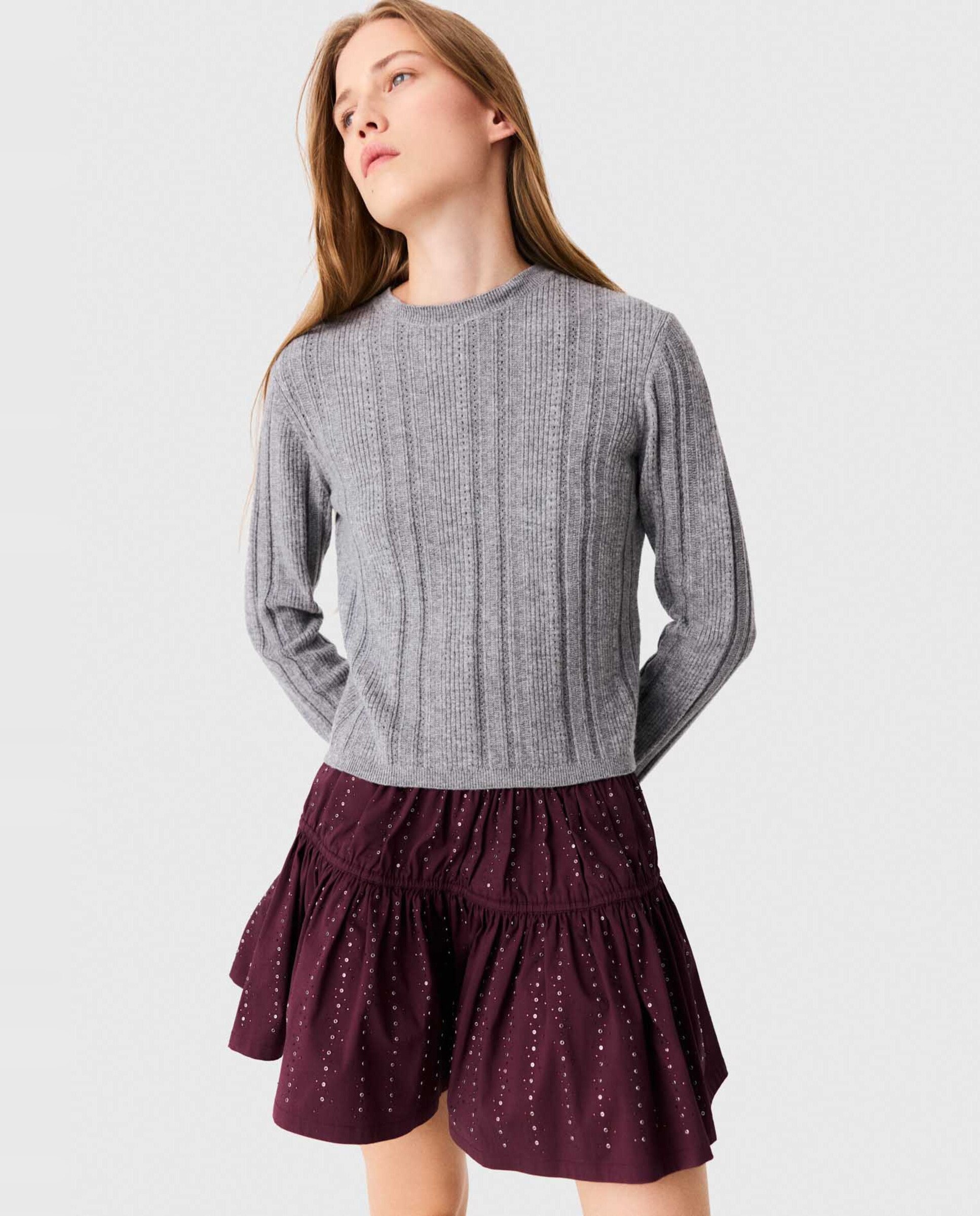 Jersey de lana acanalado de mujer con cuello desmontable - Maje - Gris Gris-1