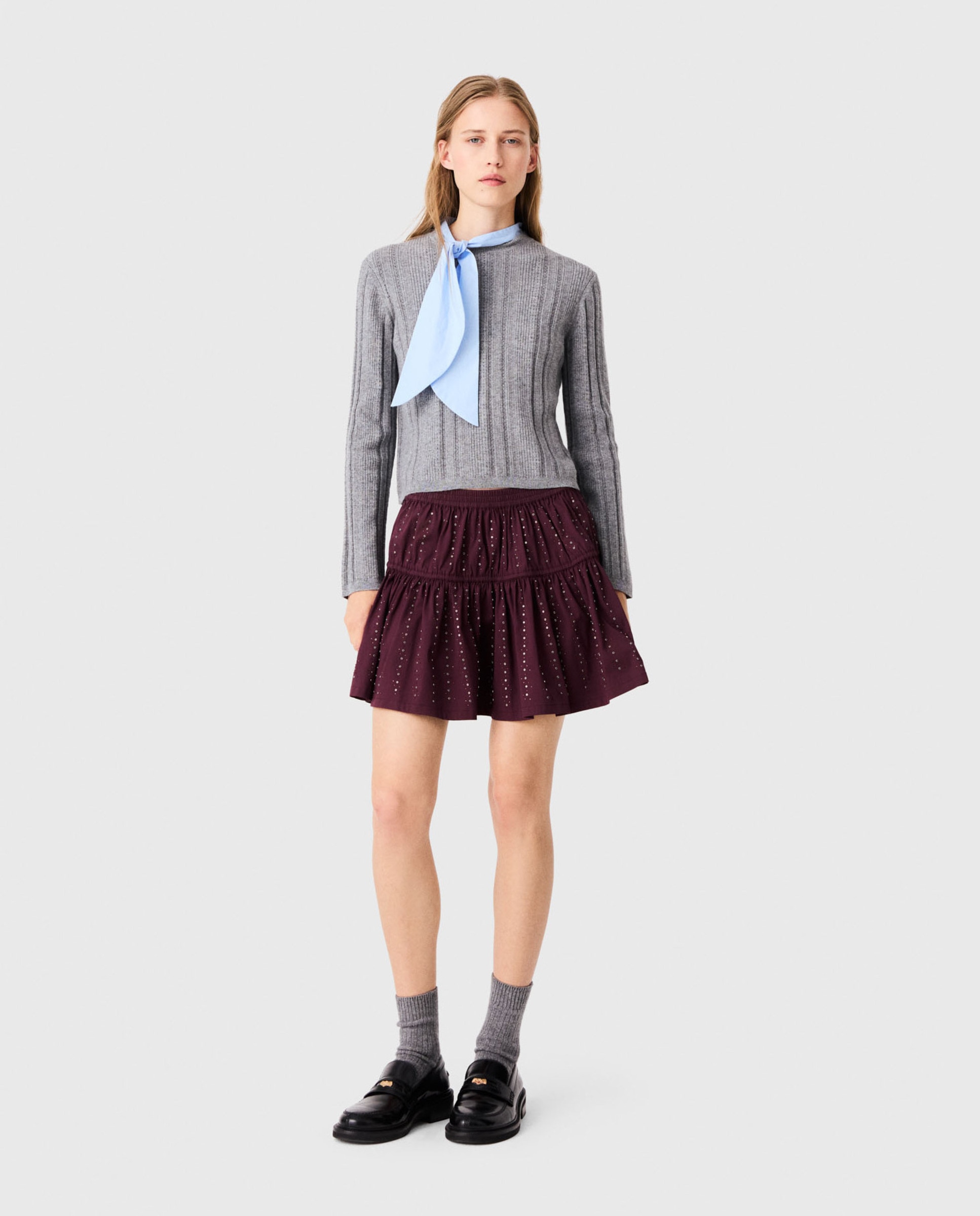 Jersey de lana acanalado de mujer con cuello desmontable - Maje - Gris Gris-4