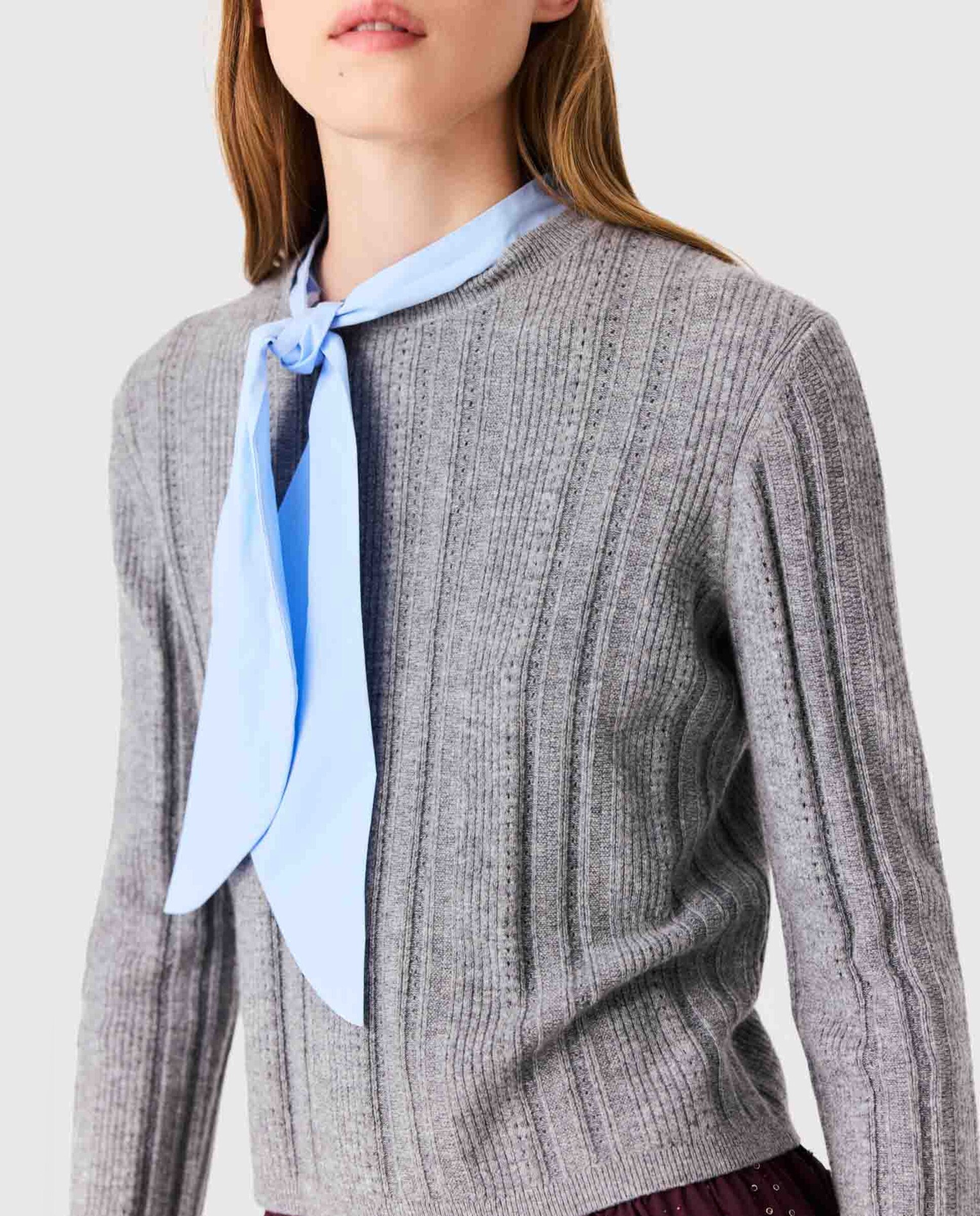 Jersey de lana acanalado de mujer con cuello desmontable - Maje - Gris Gris-6