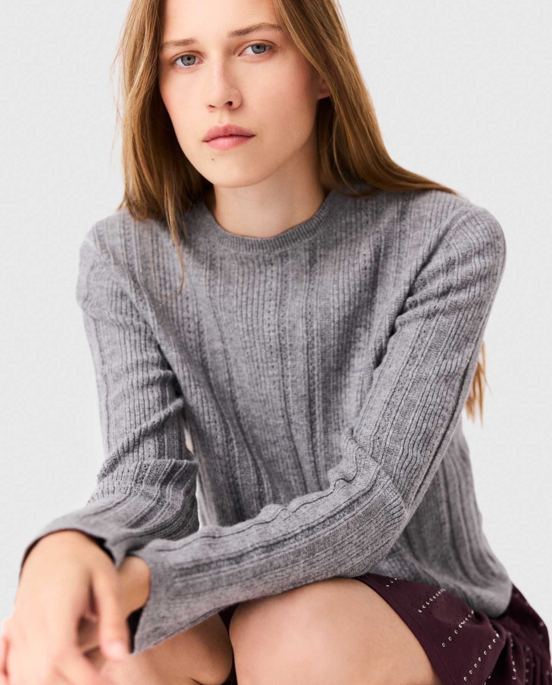 Jersey de lana acanalado de mujer con cuello desmontable - Maje - Gris Gris-8