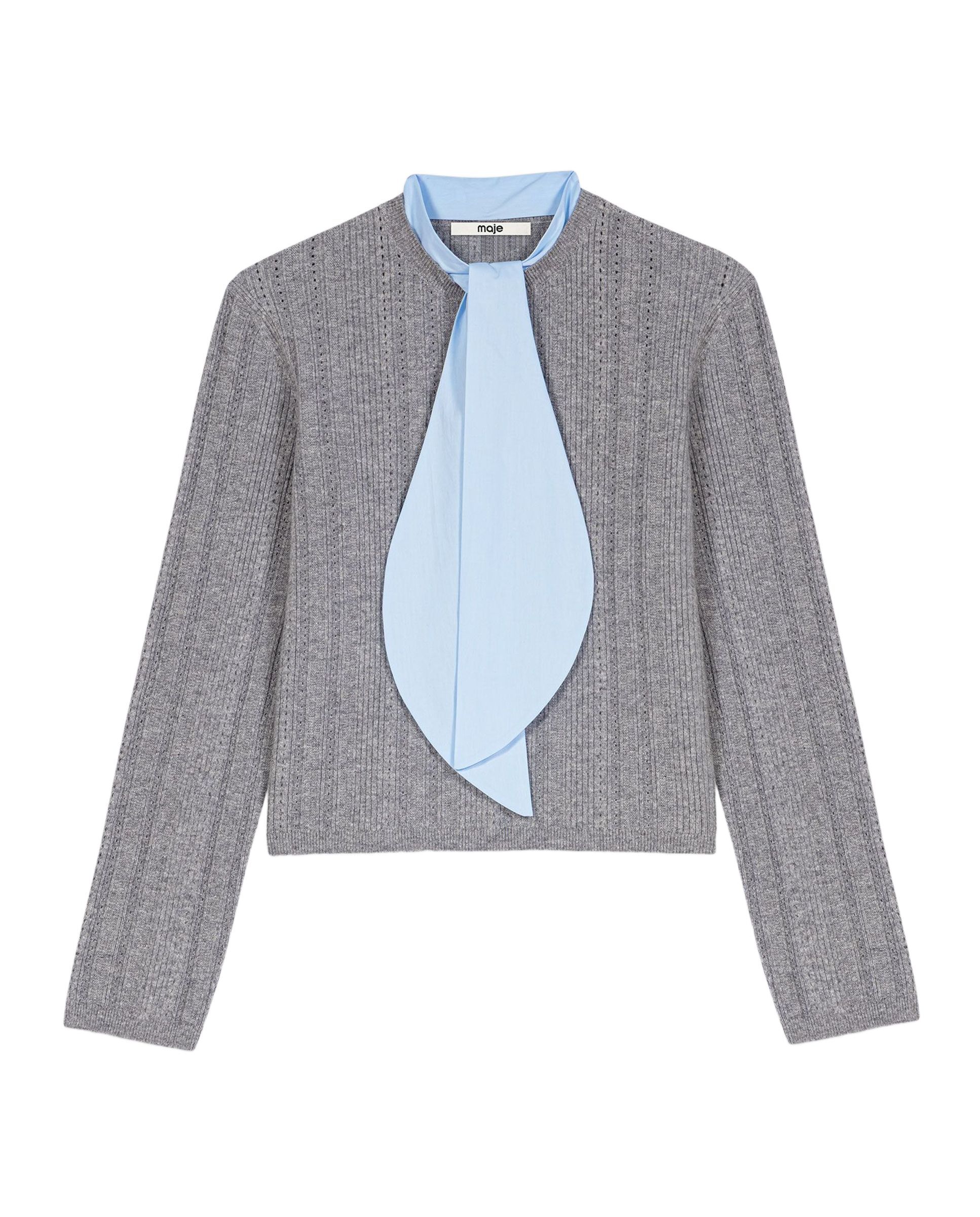 Jersey de lana acanalado de mujer con cuello desmontable - Maje - Gris Gris-9