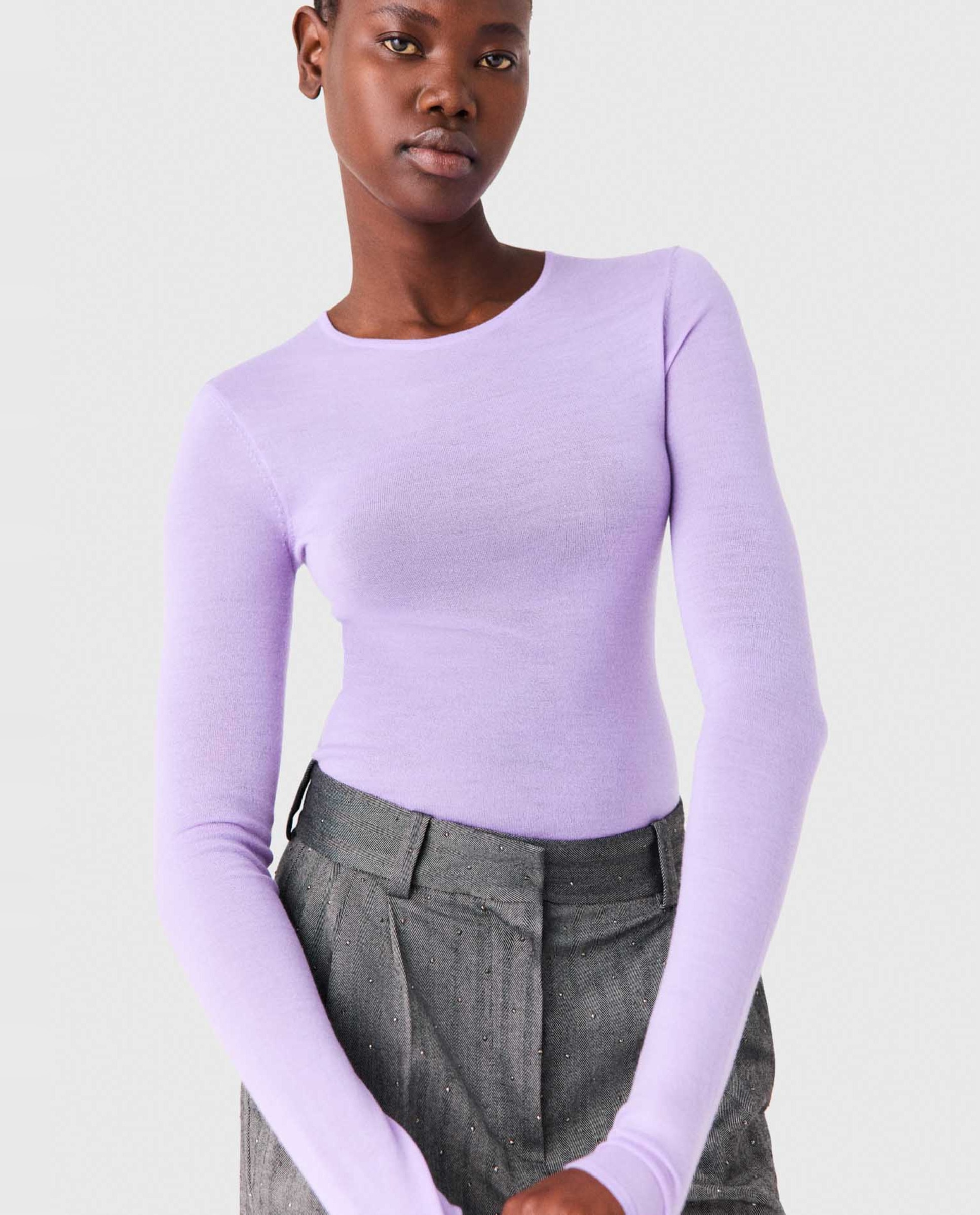 Jersey de mujer de lana cuello redondo segunda piel - Maje - Morado Morado-1