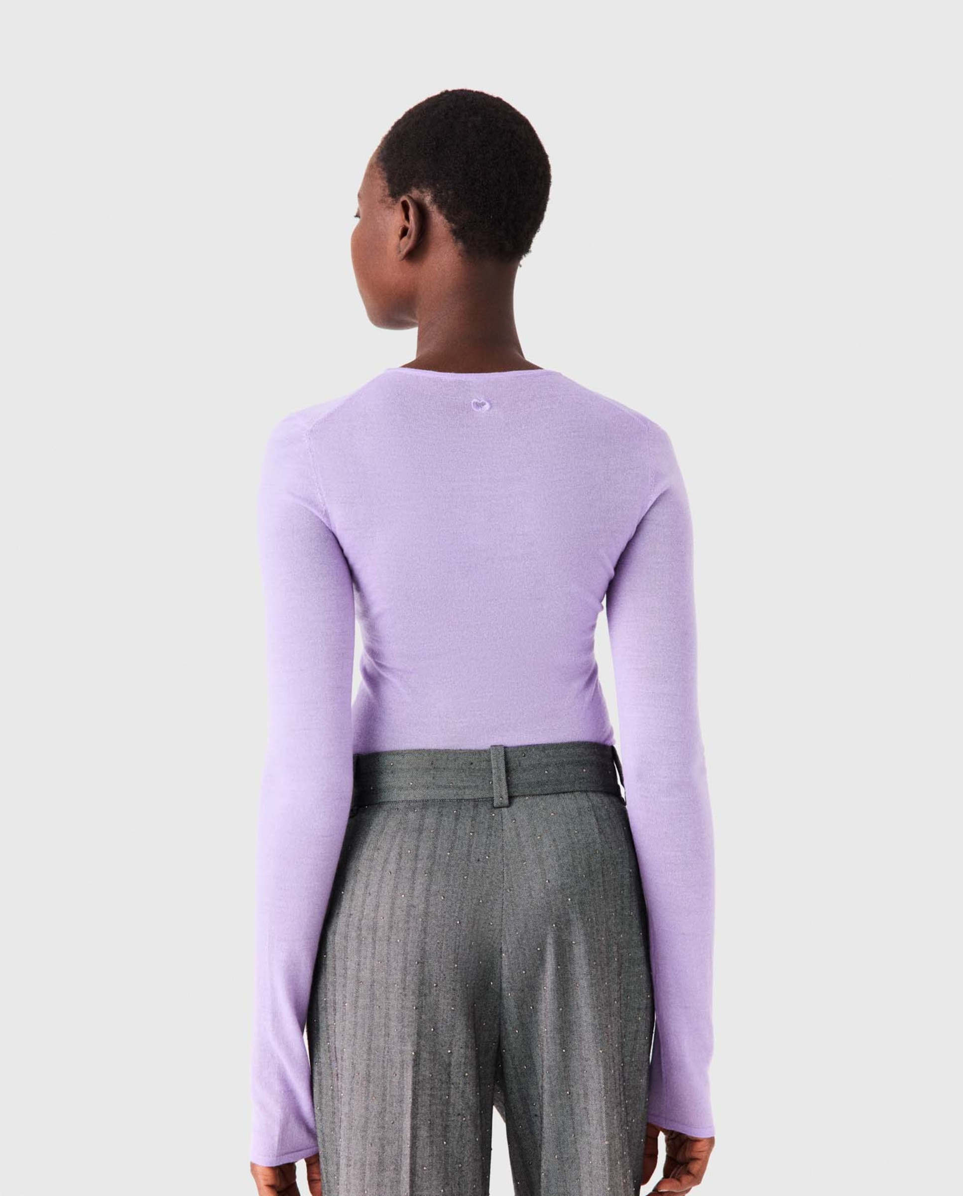 Jersey de mujer de lana cuello redondo segunda piel - Maje - Morado Morado-2